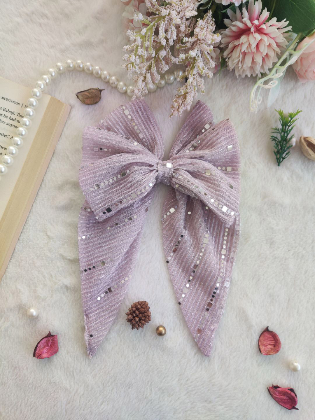 

LABEL KANUPRIYA Women Embellished Hair Bow clip, Champagne