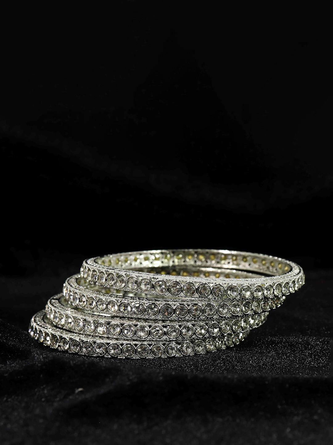 

ZULKA Set of 4 Stone Studded Metal Kada Bangles, Grey