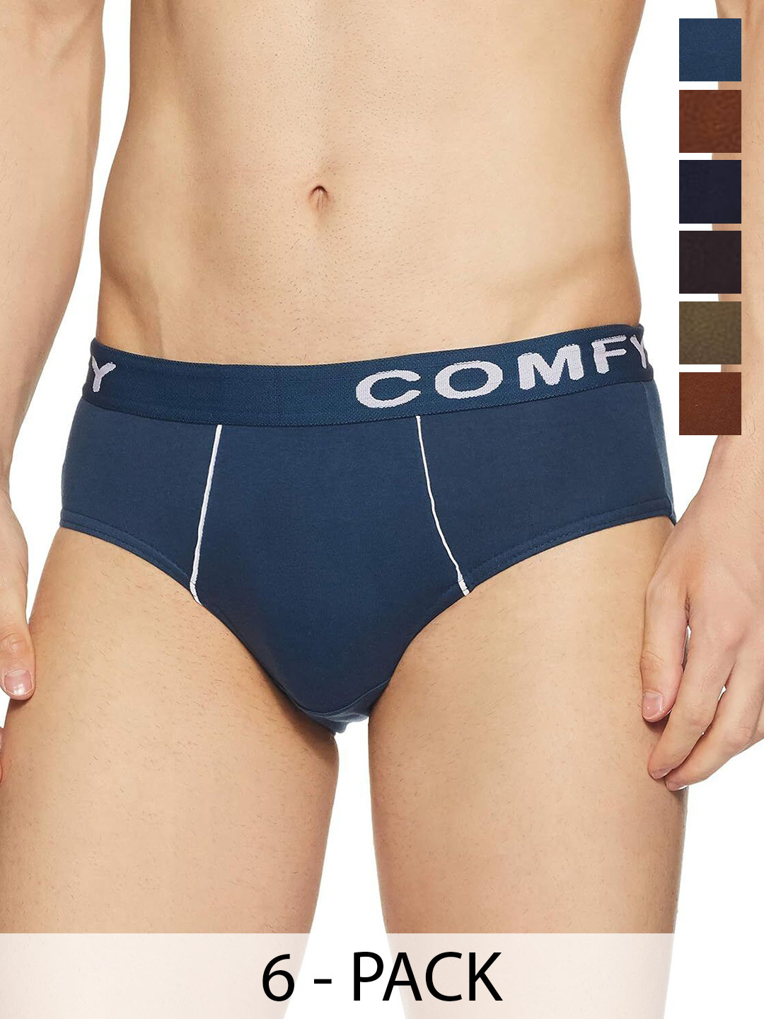 

AMUL COMFY Men Pack Of 6 Pure Combed Cotton Basic Briefs Comfy-Brief-OE-6-90, Blue