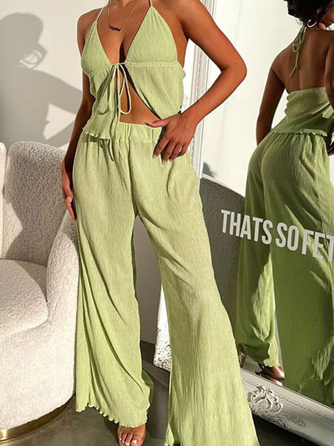 

LULU & SKY Halter Neck Top With Trouser, Green