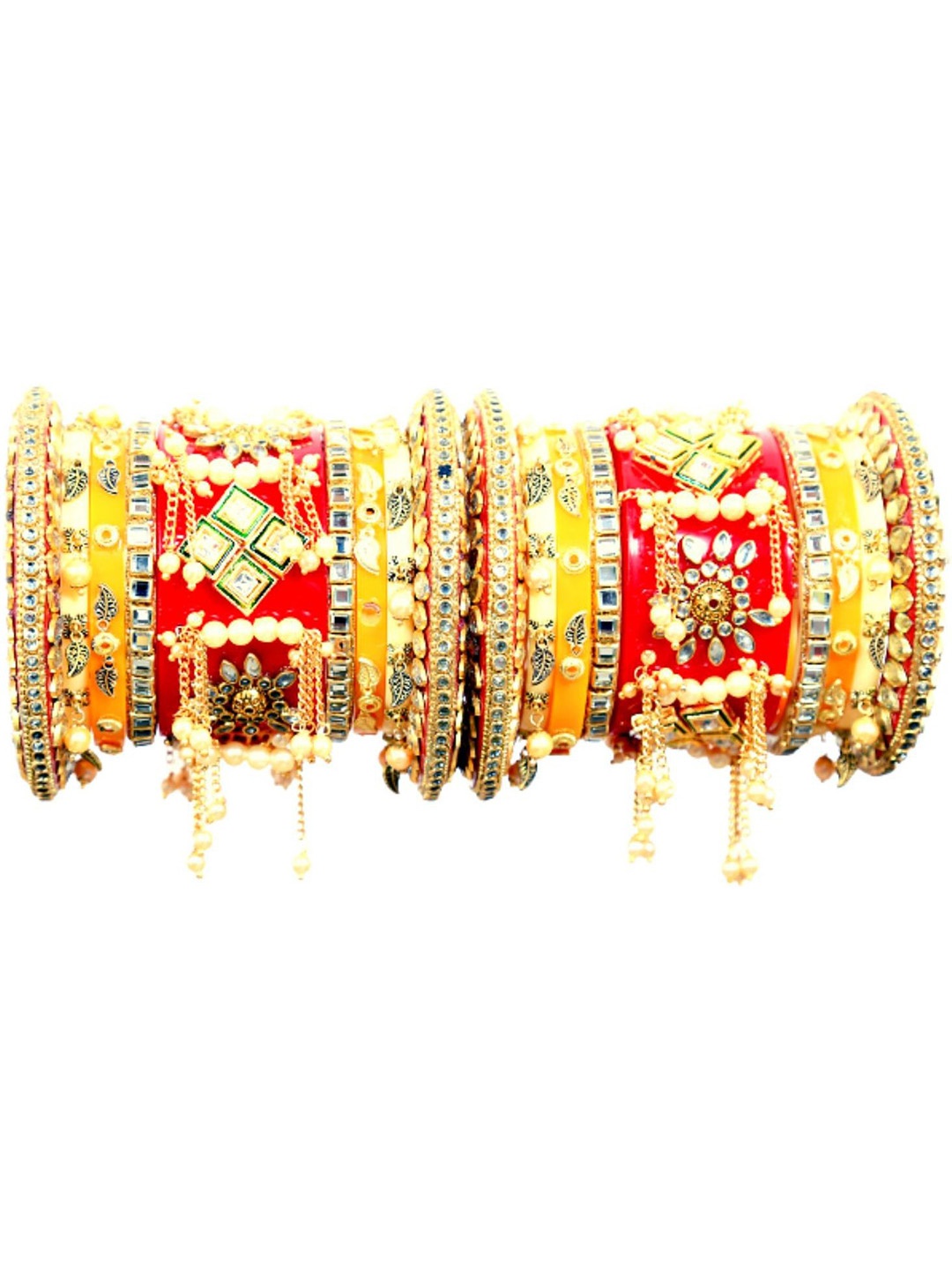 

Align Set Of 2 Gold-Plated Stone Studded & Beaded Chuda Bangles