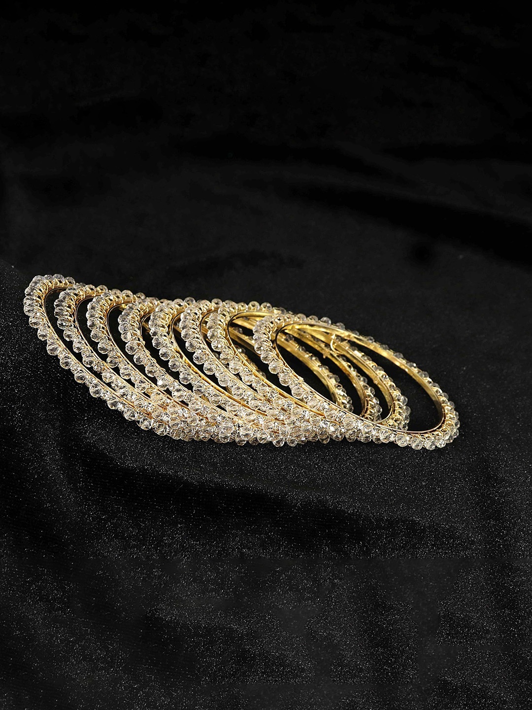 

ZULKA Set of 8 Alloy Base Artificial Zircon Gemstone & White Pearls Stylish Trendy Bangles, Gold
