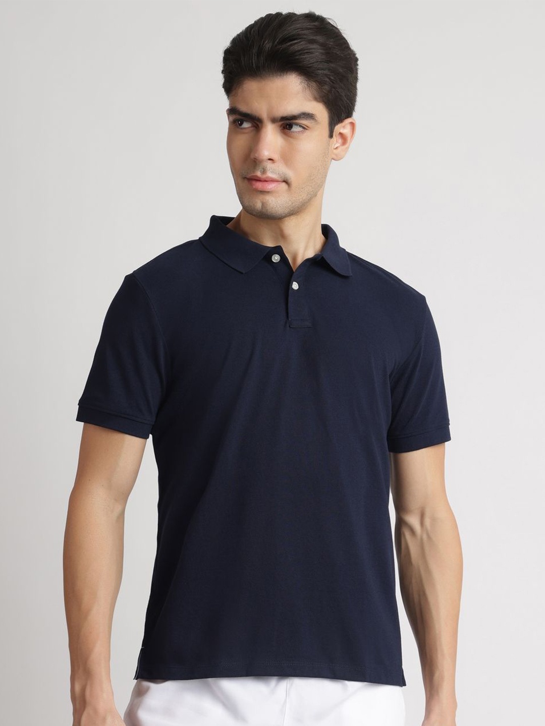 

Reebok Men Solid Polo Collar Cotton T-shirt, Navy blue