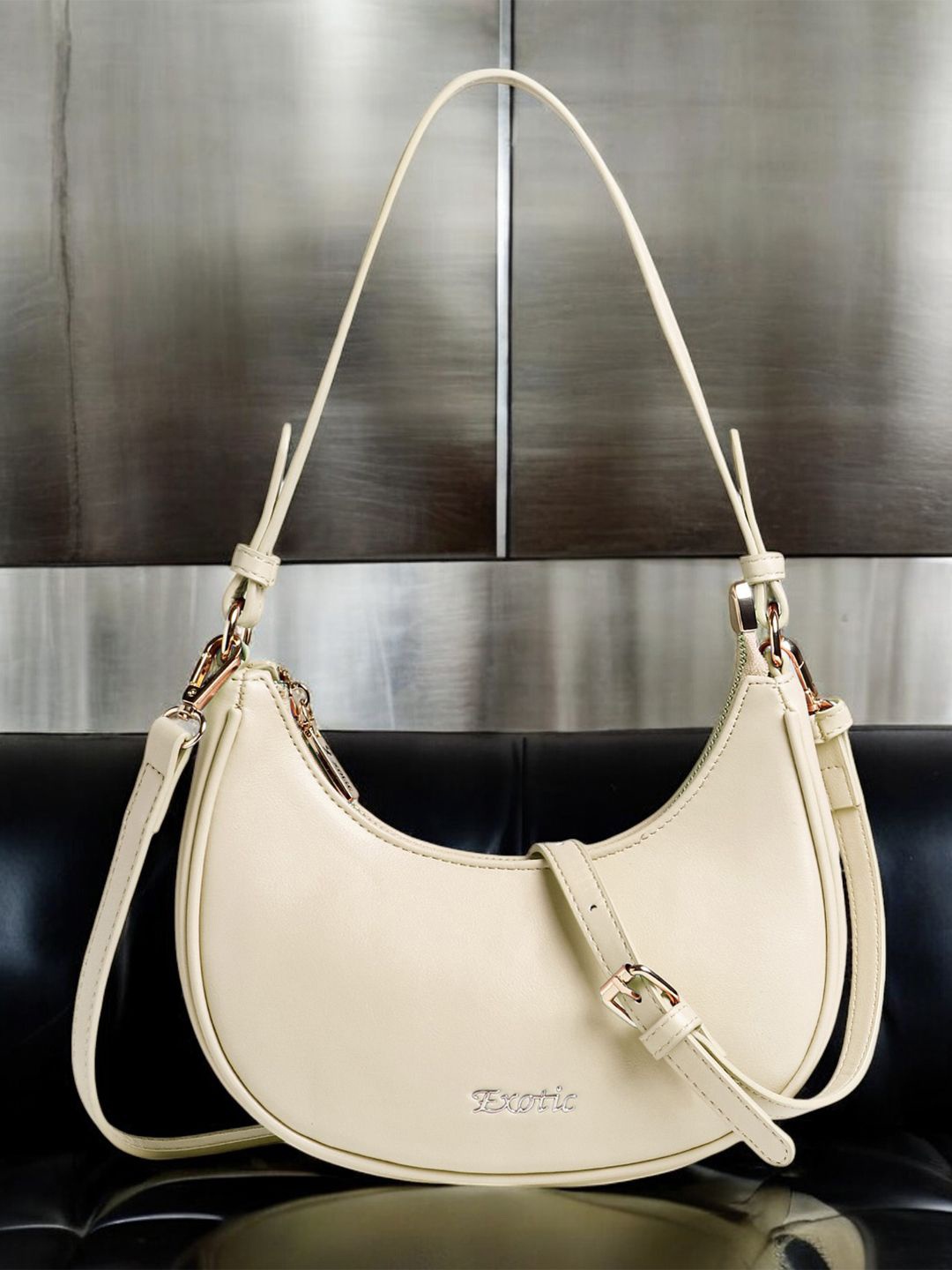 

Exotic Women Solid Half Moon Sling Bag, Cream
