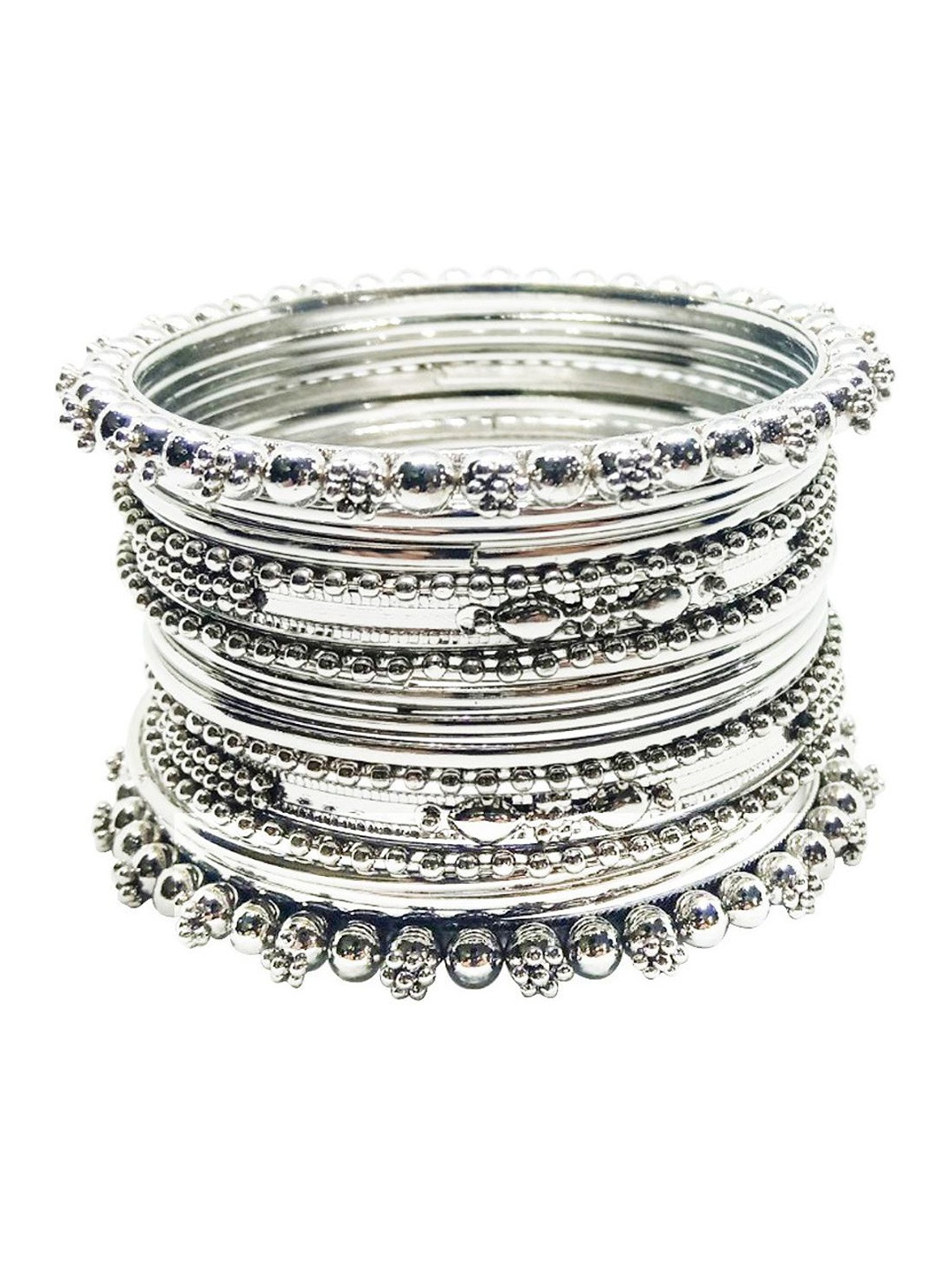 

CHRISHAN Set Of 17 Silver-Plated Oxidised Bangles