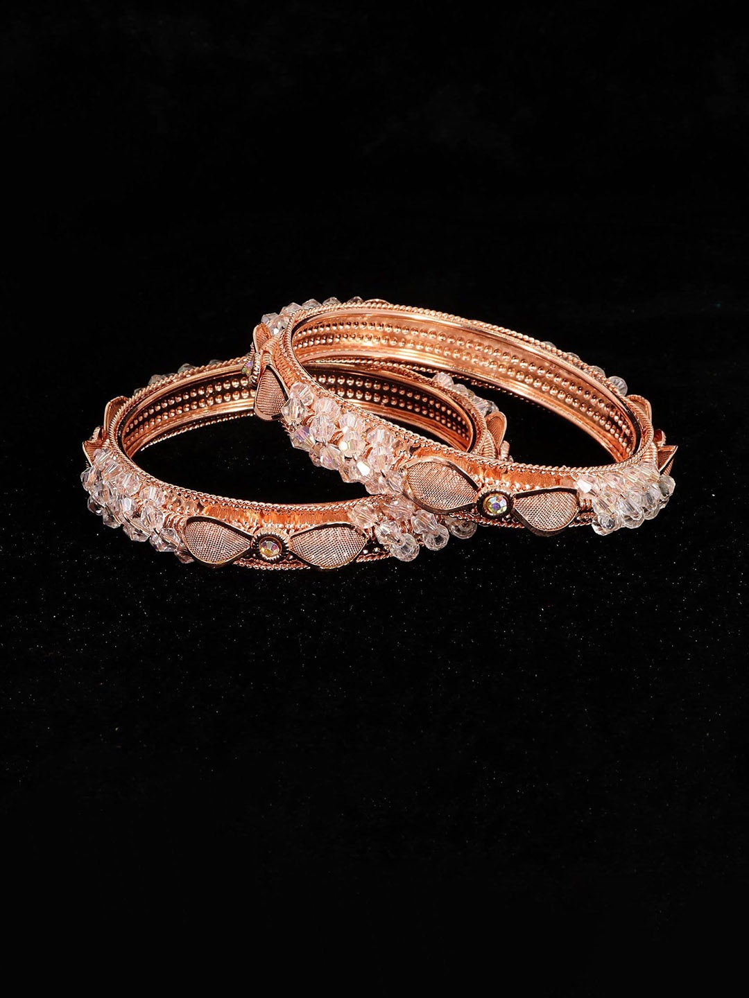 

ZULKA Set of 2 Rose-Gold Plated Pearls Studded Bangles, White