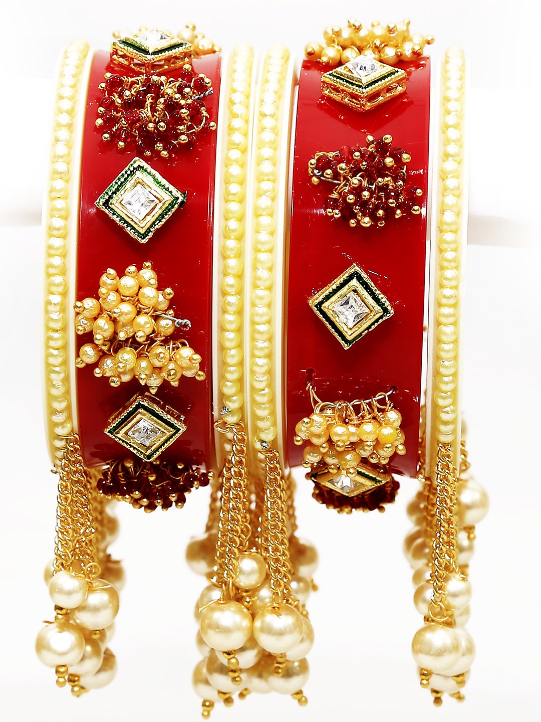 

Align Set Of 2 Gold Plated Stones Studded & Beaded Bangles