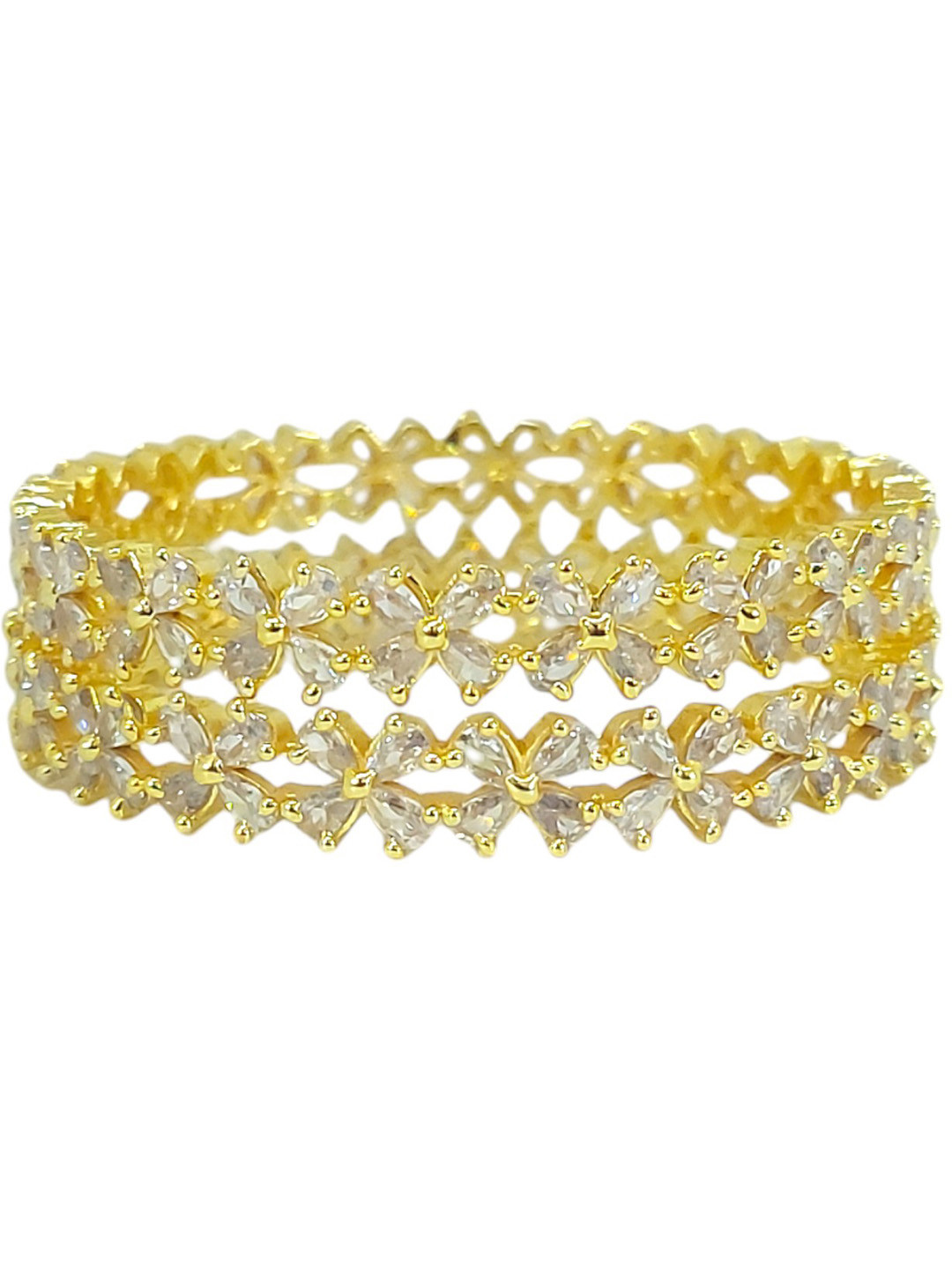 

CHRISHAN Set of 2 Rhodium-Plated Crystal Studded Bangles, Gold