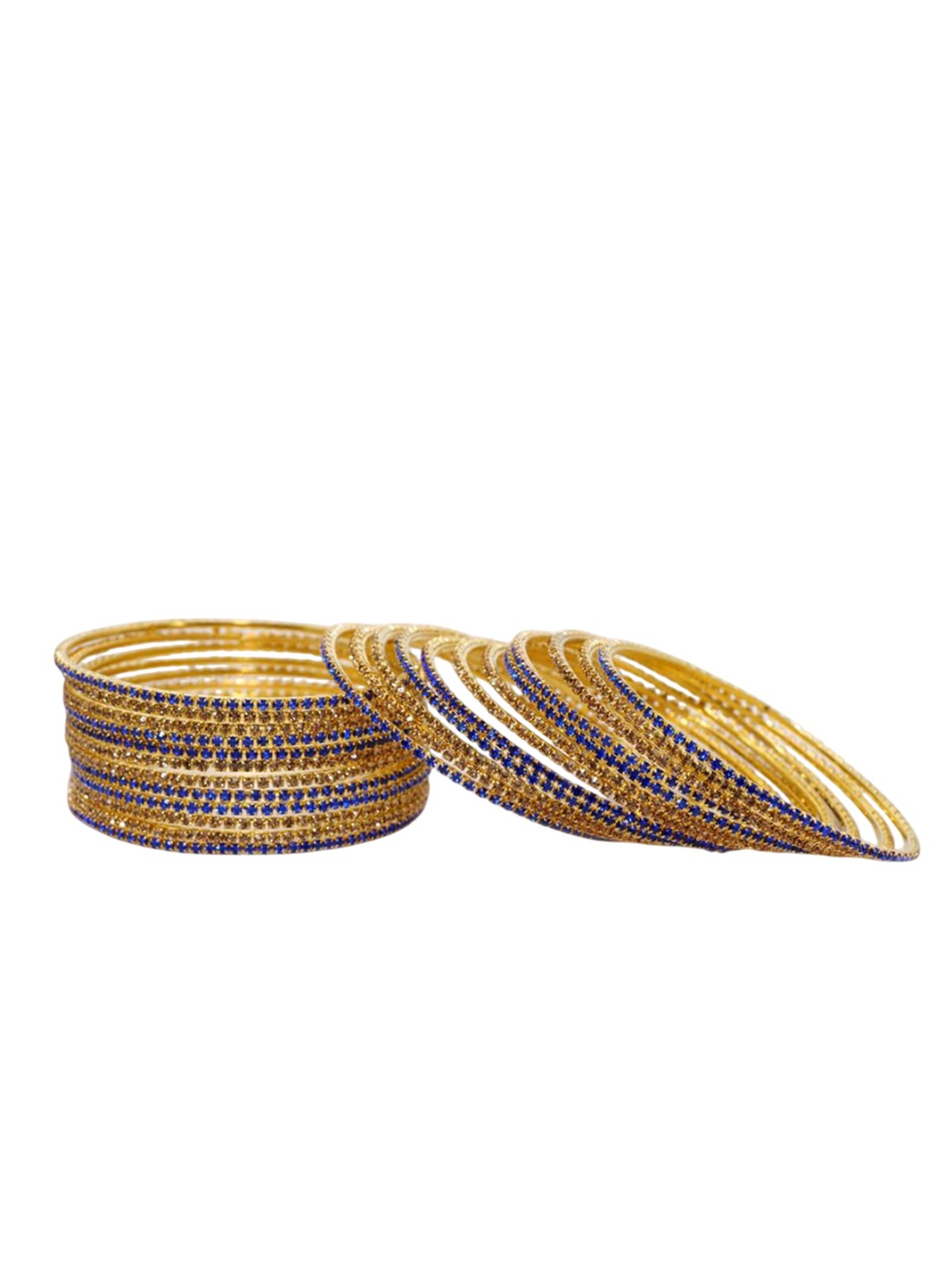 

Set of 24 Base Metal with Zircon Gemstone Studded worked Bangles, Blue
