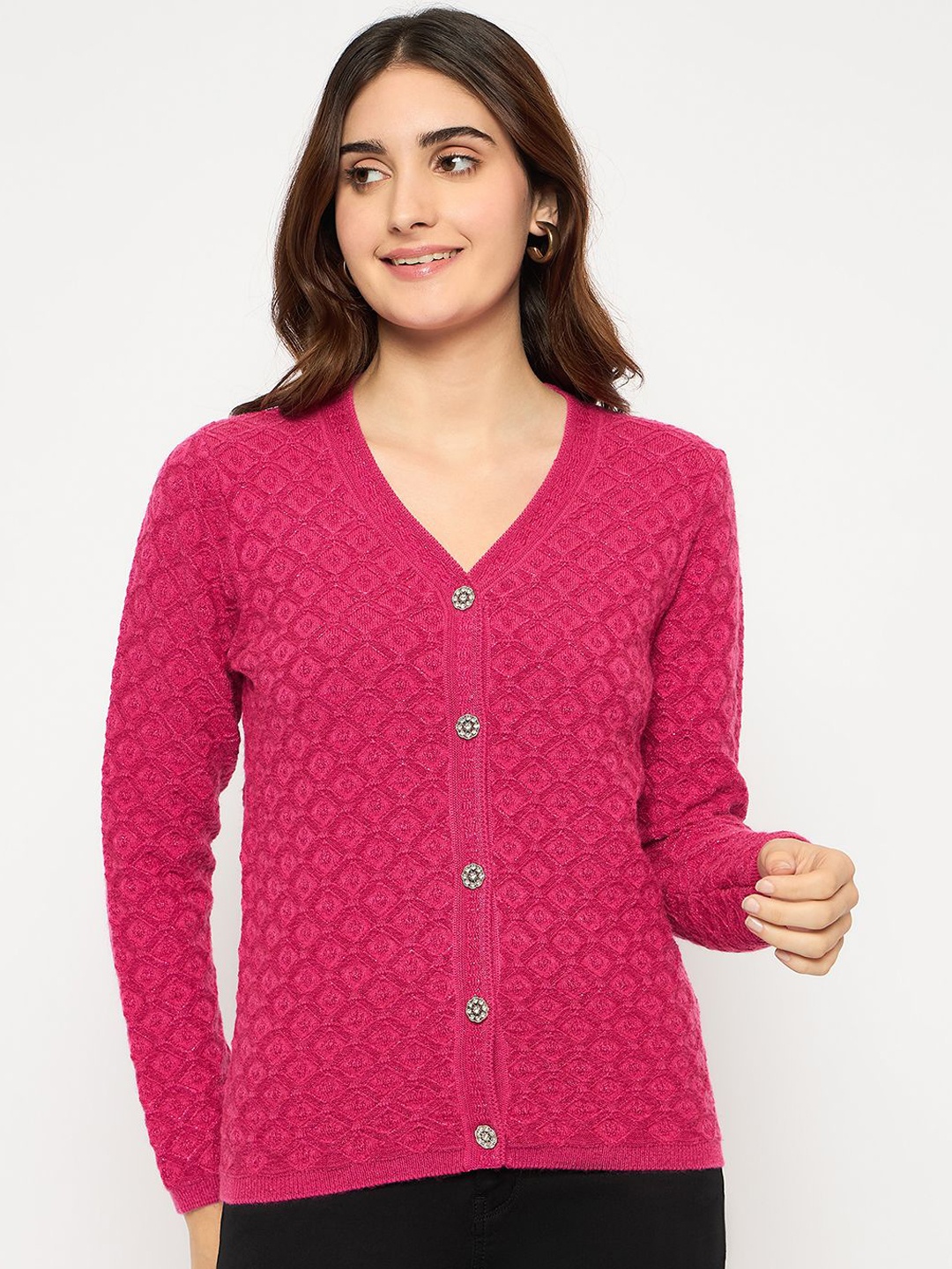 

Madame Women Self Design Cardigan, Pink