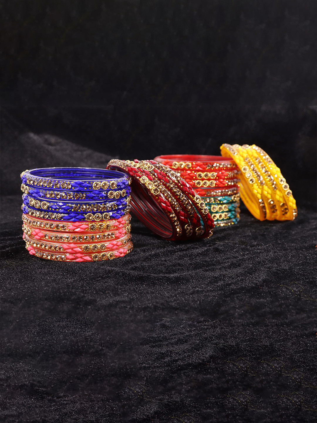 

ZULKA Set of 24 Glass With Diamond Cutting Pattern Kada Bangles, Blue