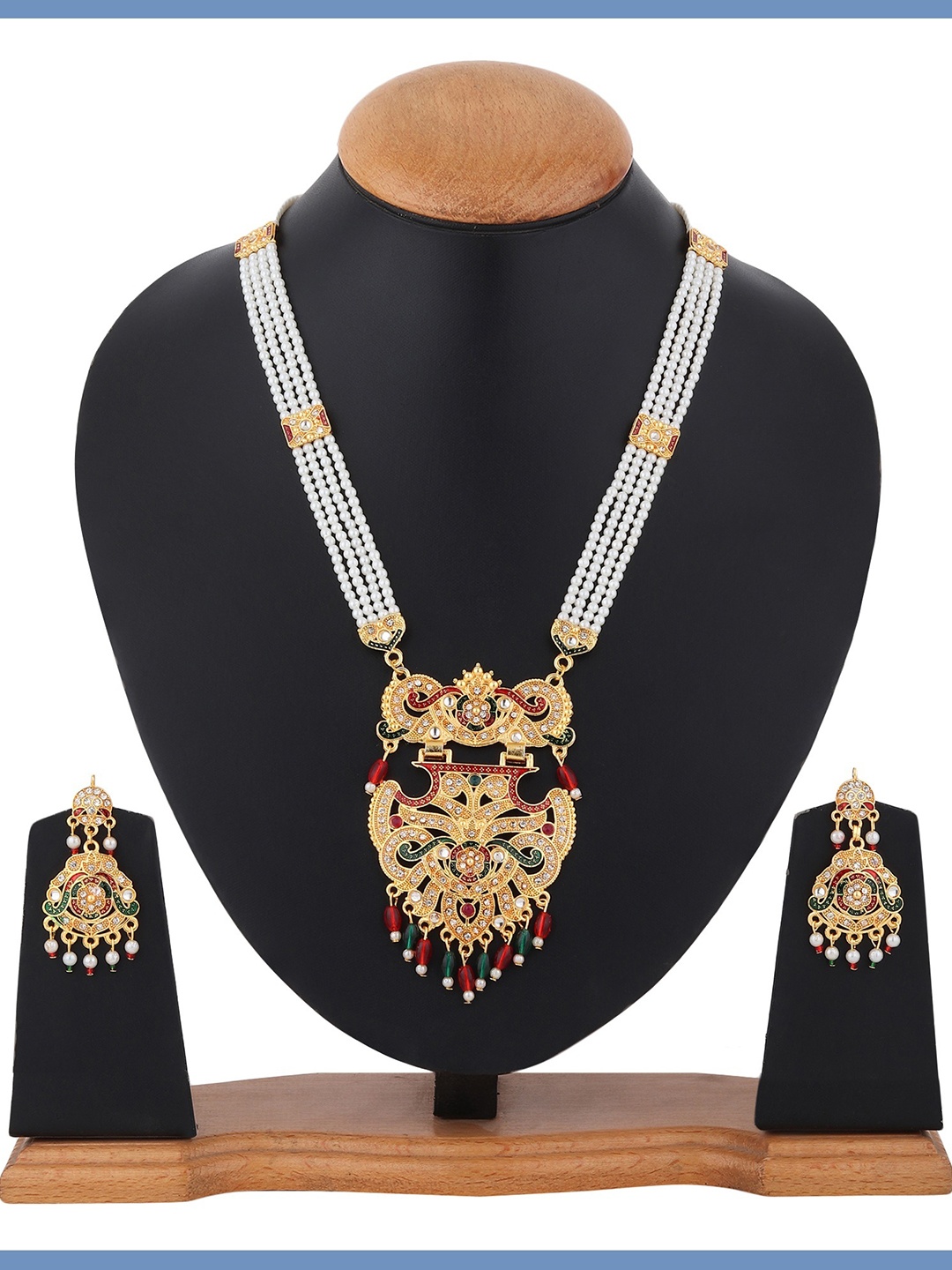 

RHOSYN Gold-Plated Stone-Studded & Beaded Jewellery Set