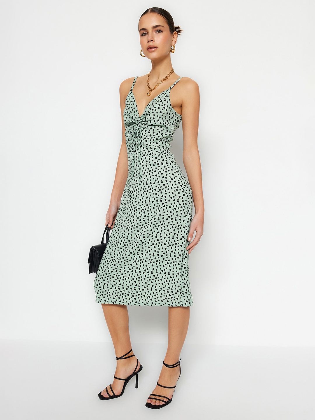 

Trendyol Polka Dots Fit & Flare Midi Dress, Green