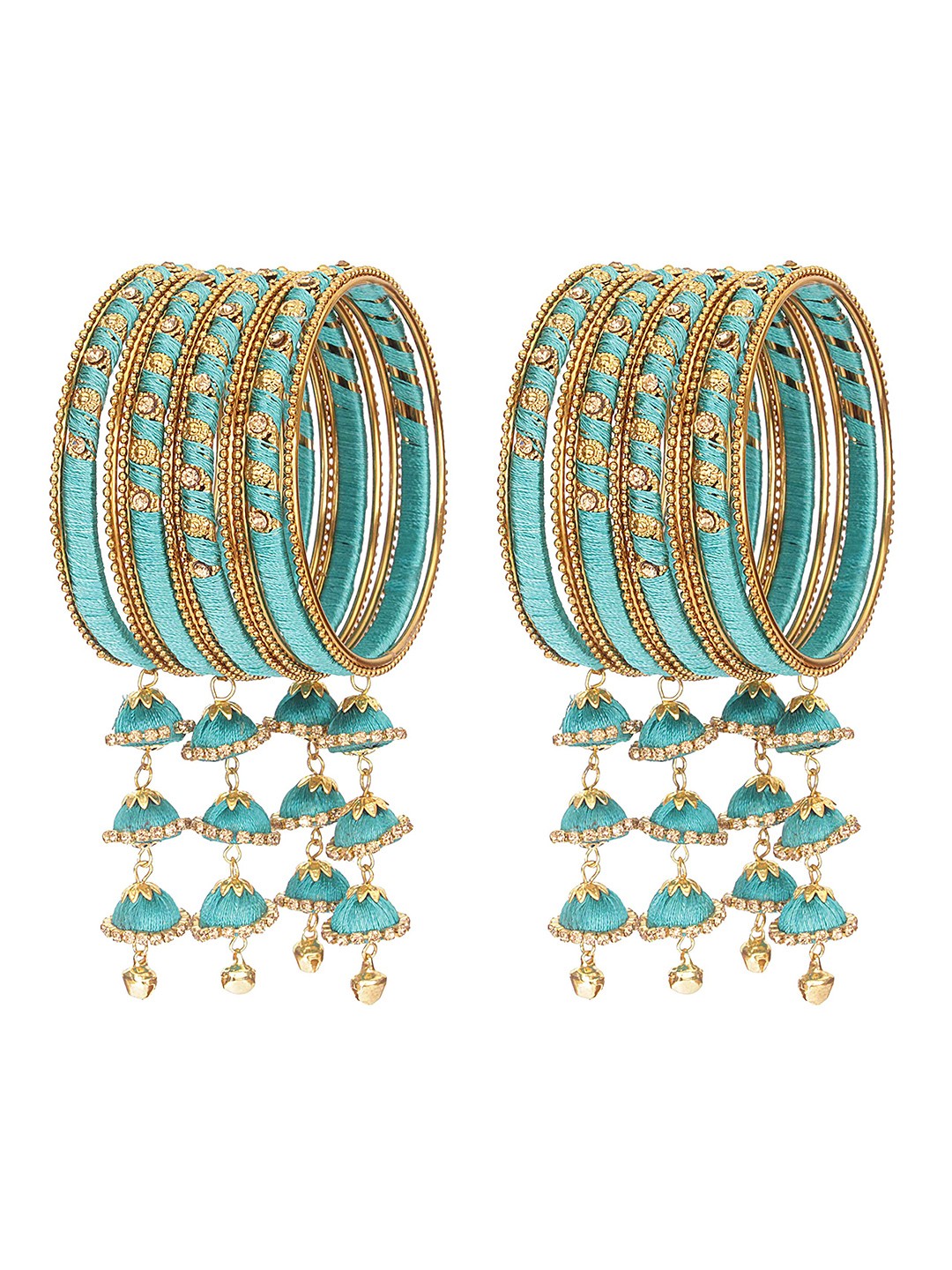 

ZULKA Set Of 20 Stone Studded Bangles Set With Latkan, Green