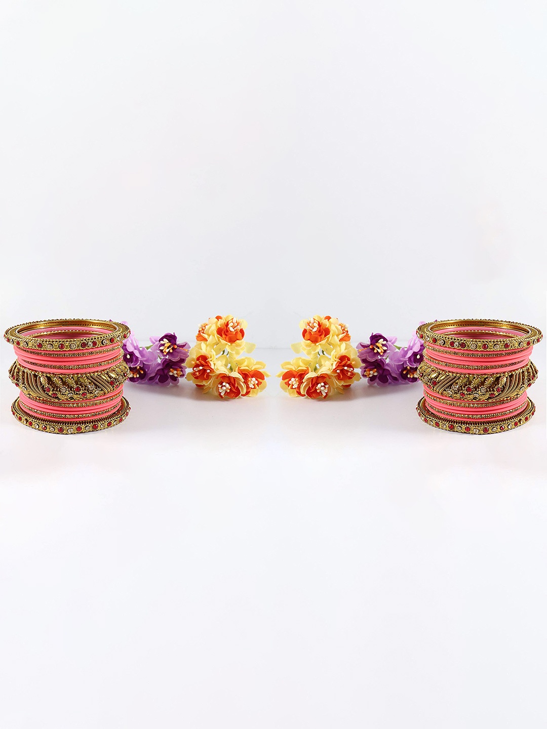 

ZULKA Set of 30 Non-Precious Metal Base Metal and Zircon Gemstone Bangle, Peach