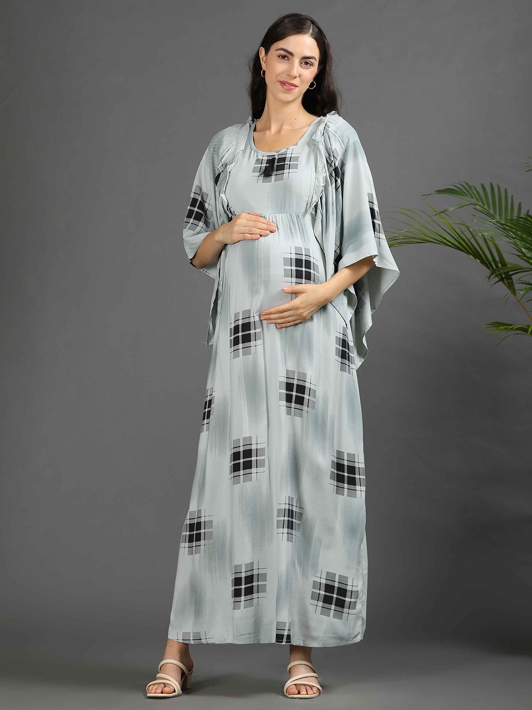 

GOLDSTROMS Women Printed Maternity Gown Ethnic Dress, Grey