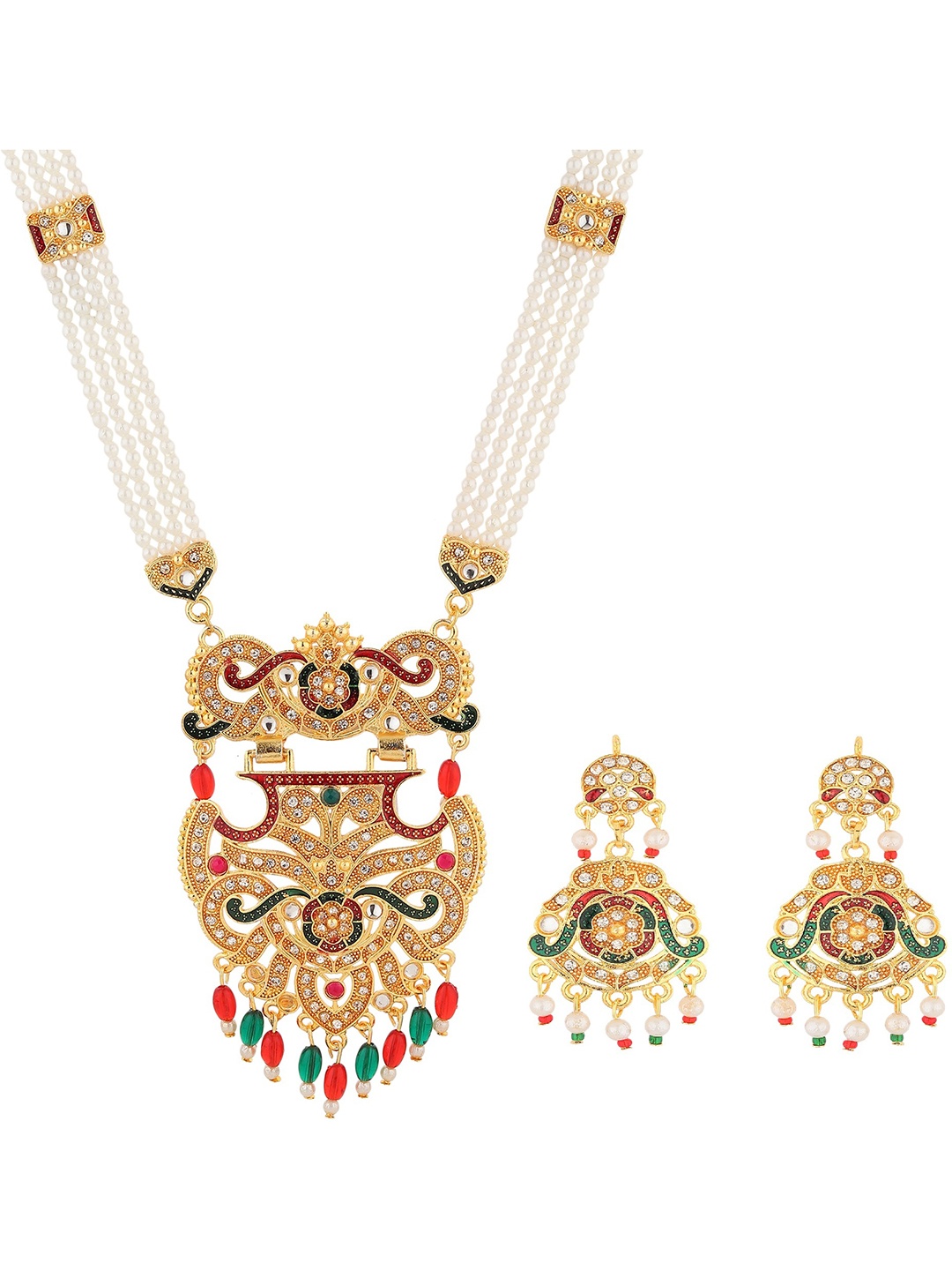 

RHOSYN Gold Plated CZ Stone Studded & Beaded Jewellery Set