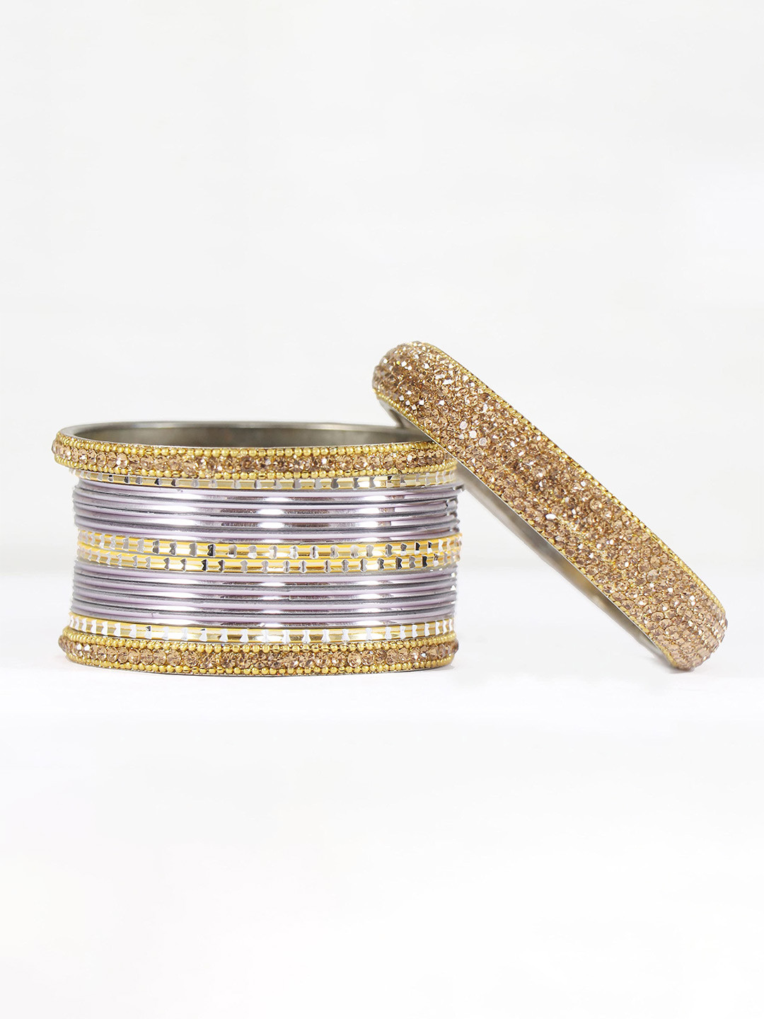 

ZULKA Set of 30 Zircon Gemstone Studded Ball Chain Linked Metal Bangles, Gold