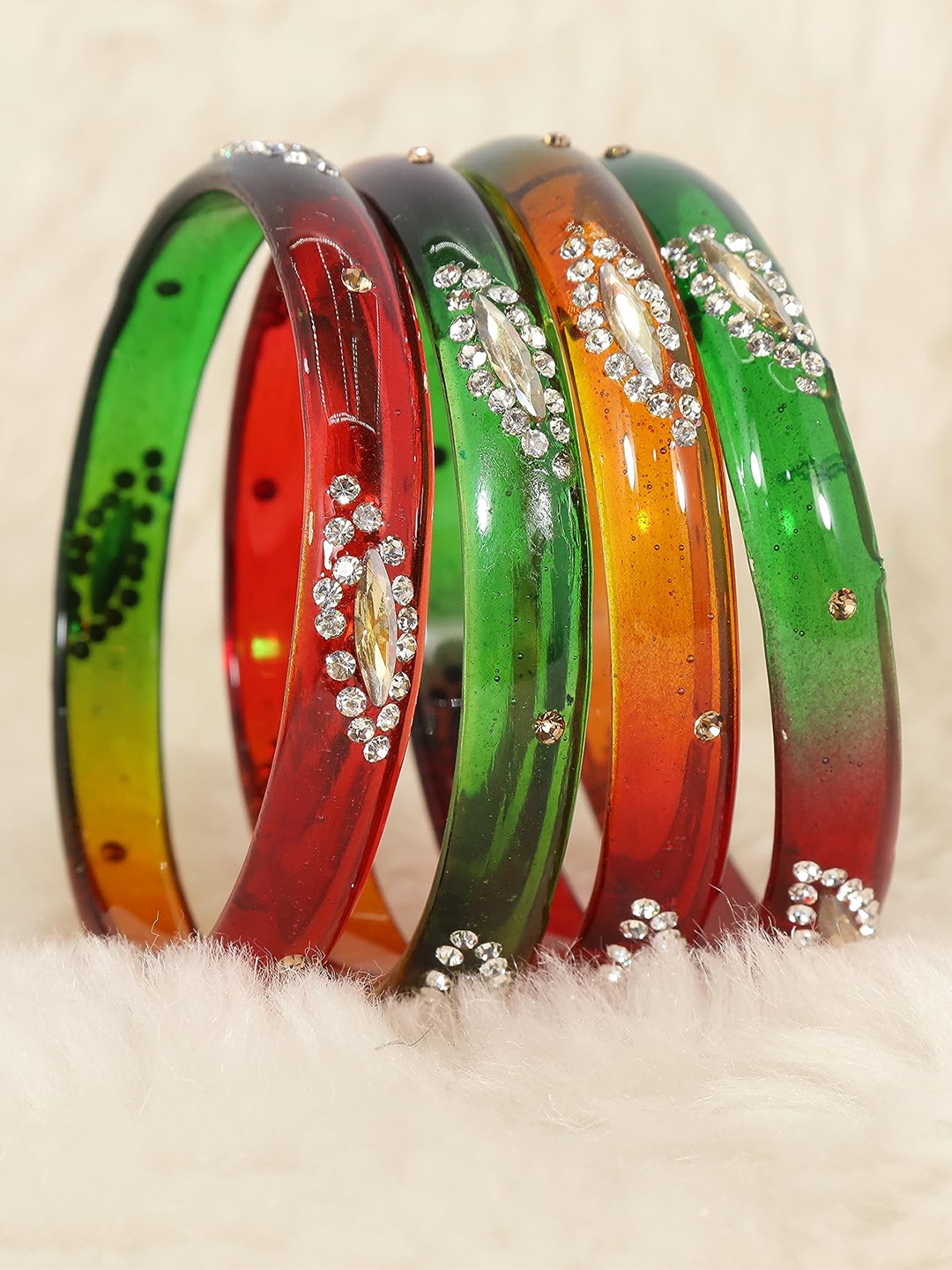 

ZULKA Set of 8 Zircon Gemstone Studded Glass Bangles, Multi