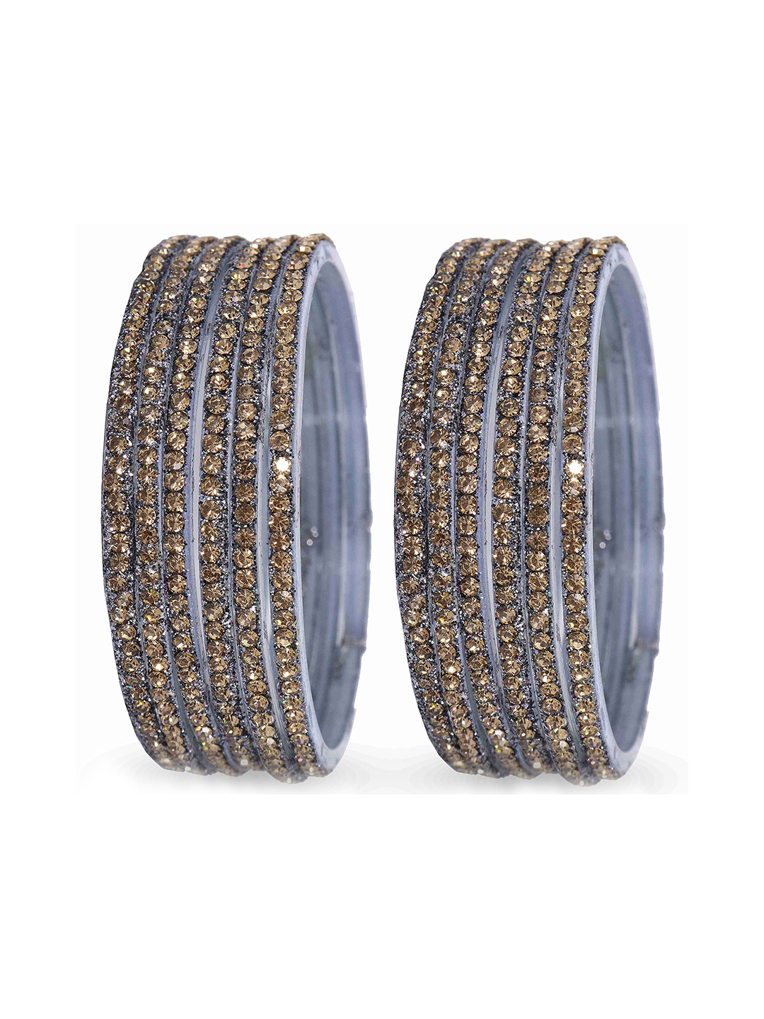 

ZULKA Set Of 12 Artificial Stones and Beads Beaded Bangle, Grey