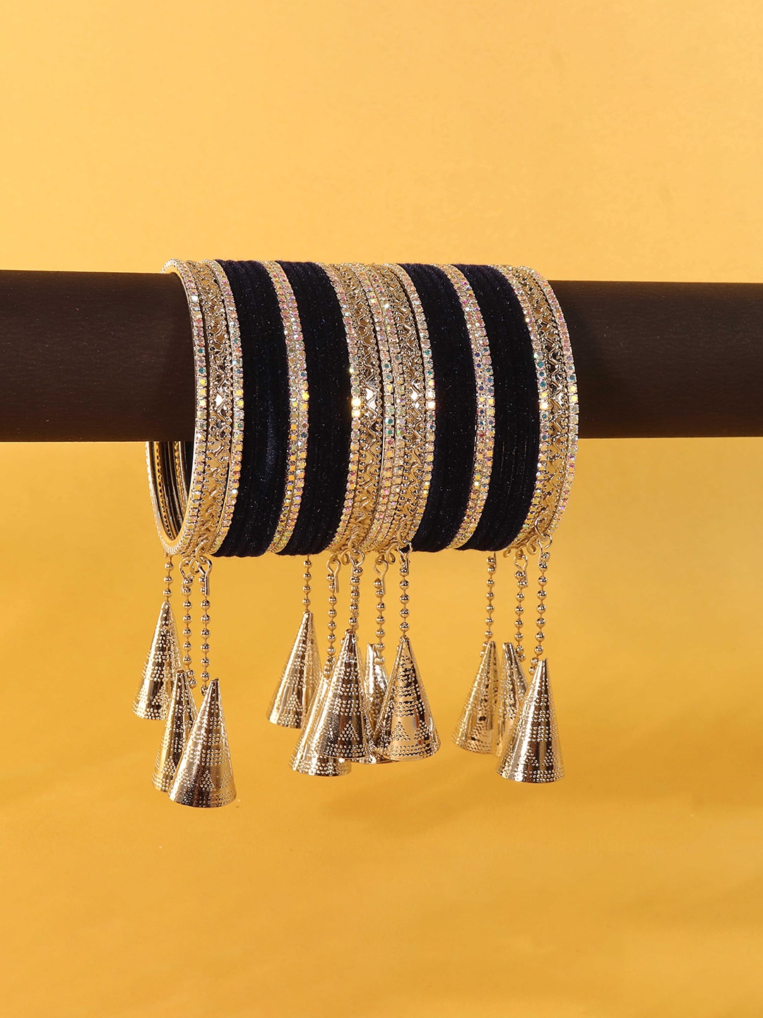 

ZULKA Set of 32 Metal Zircon Stone Latkan Fancy Bangles, Black