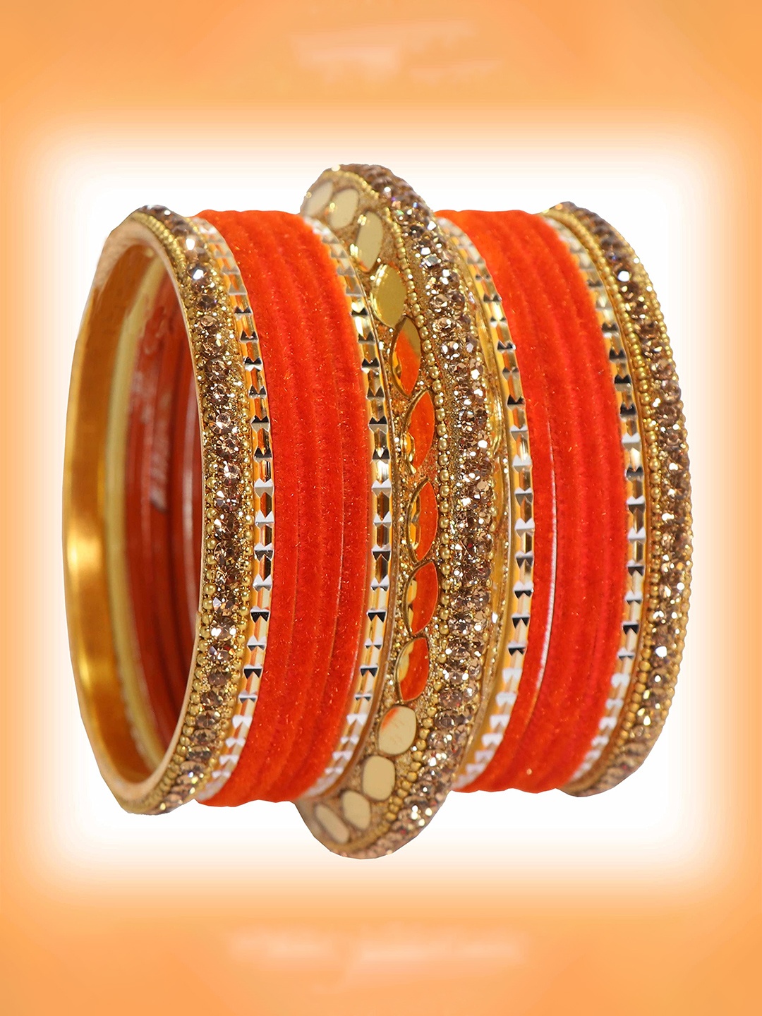 

ZULKA Set of 60 Gold Plated Metal with Zircon Stone & Beads Chuda Bangles, Red
