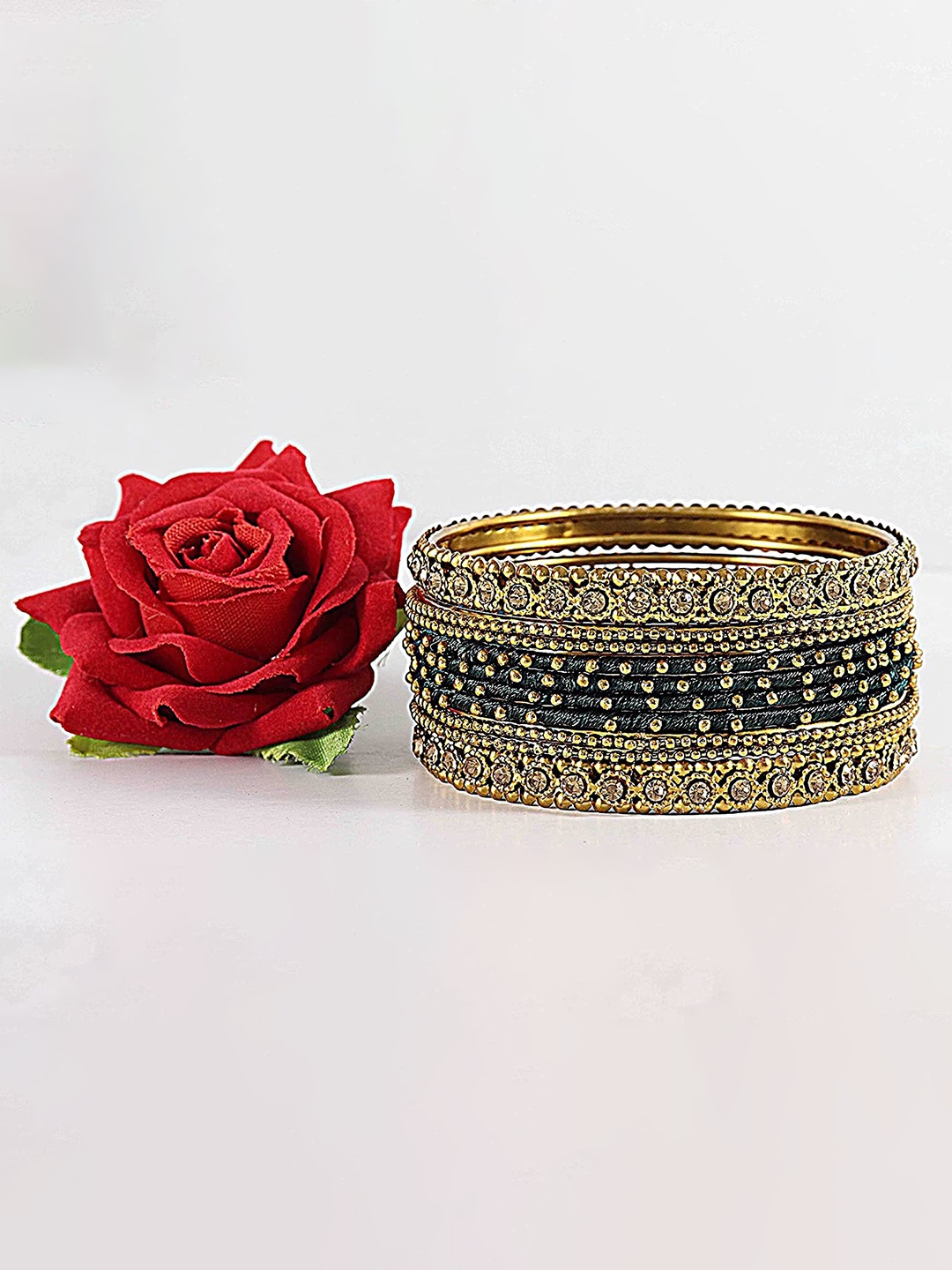 

ZULKA Set of 8 Glass with Diamond Engraved Pattern Bangles Kadaa, Blue