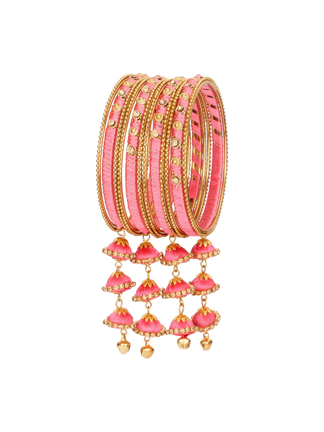 

ZULKA Set Of 20 Non-Precious Metal Silk Thread and Zircon Gemstone Worked Bangle ;, White