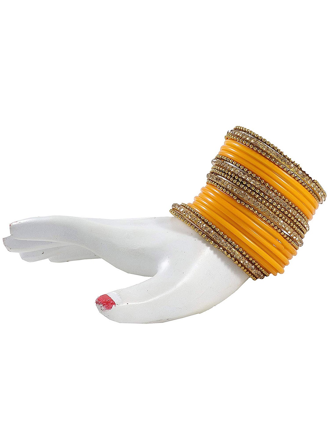 

ZULKA Set OF 48 Glass Zircon Gemstone worked Traditional and Plain Bangles, Orange