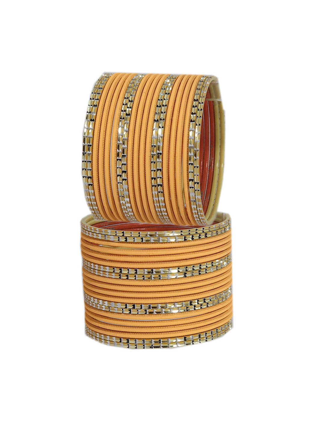 

ZULKA Set of 40 Metal with Base Metal Engraved Pattern Glossy with Matte Finished Bangles, Peach