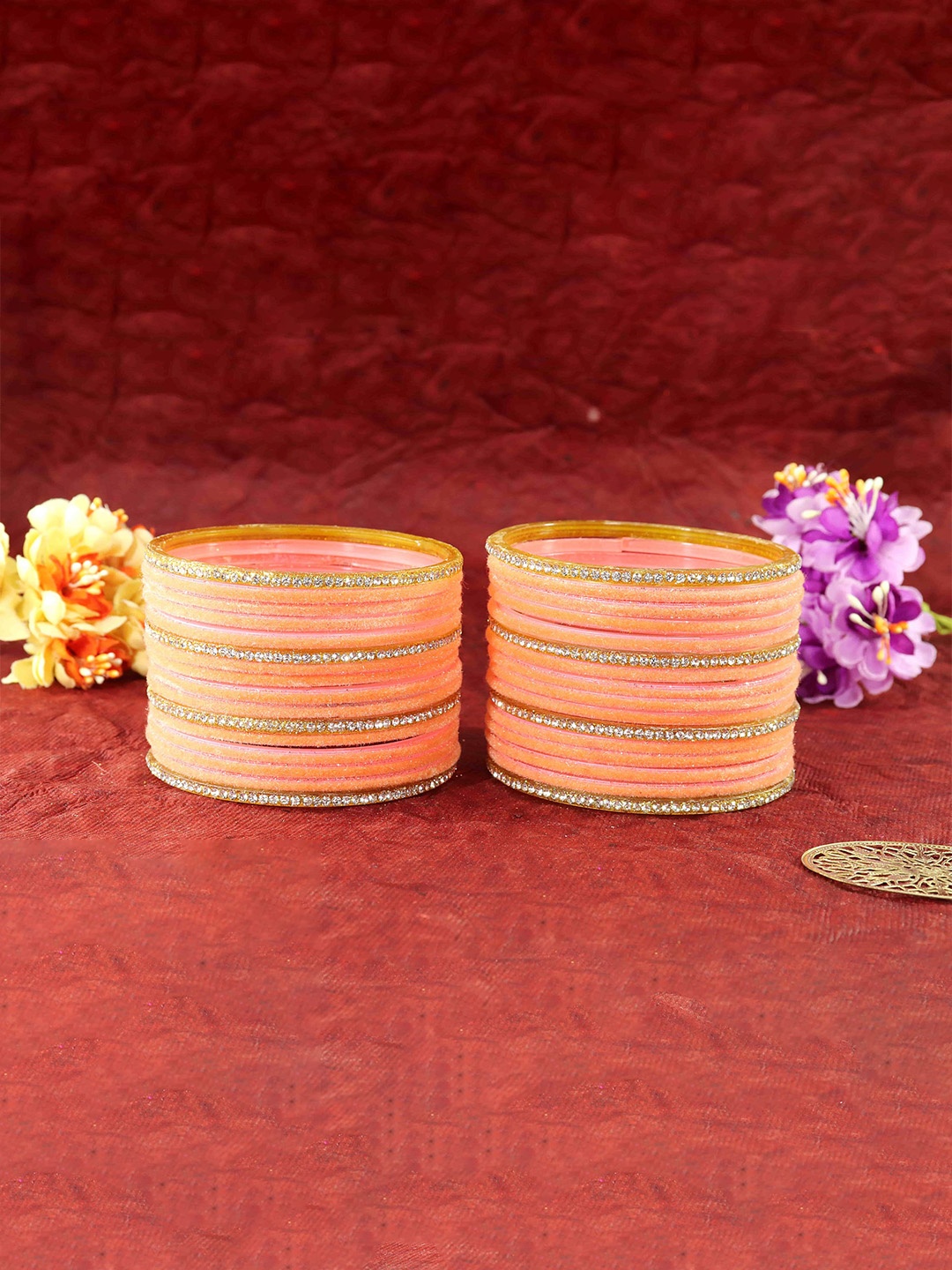 

ZULKA Set of 32 Velvet Glass Stone-Studded Bangles, Red