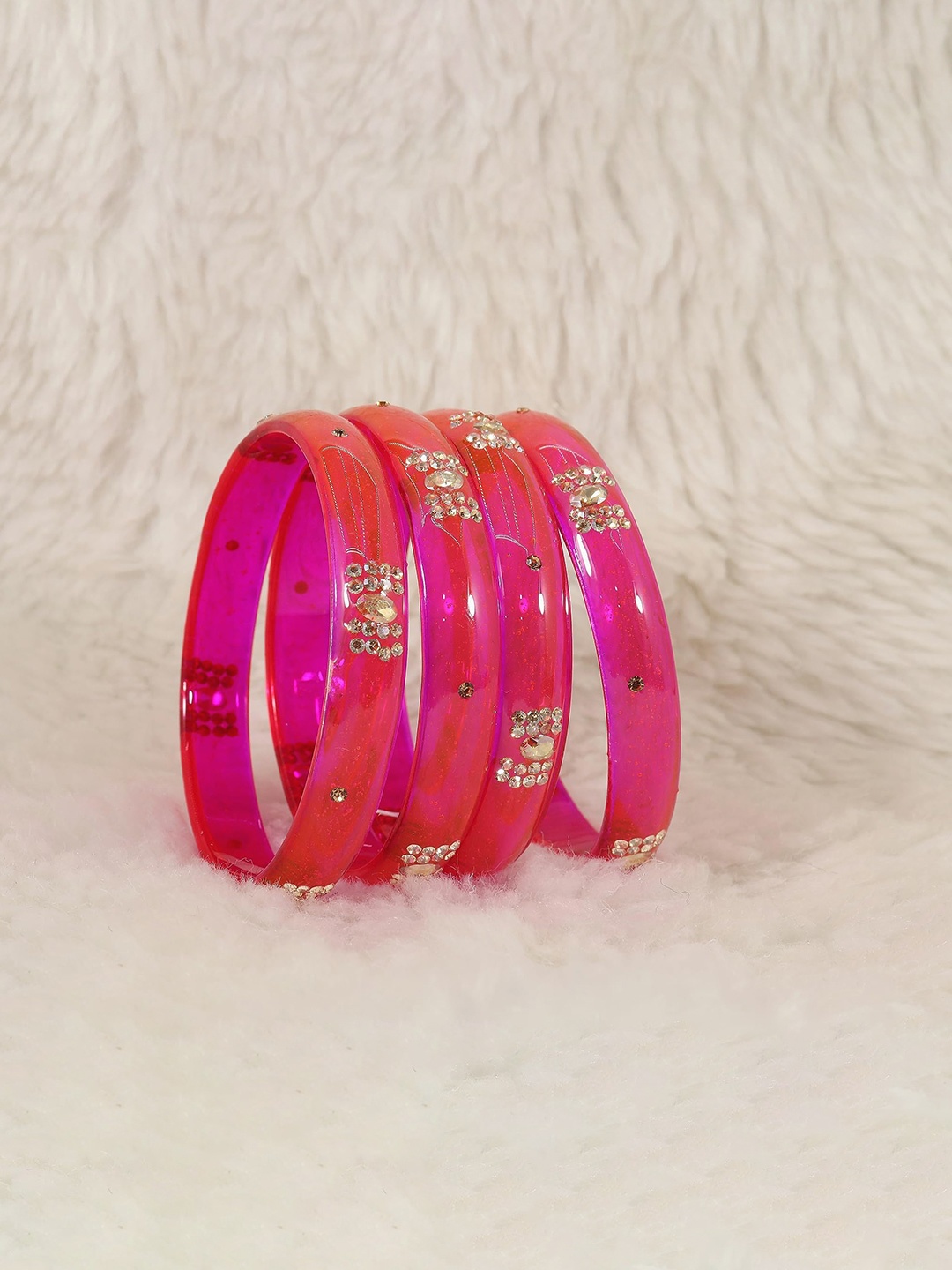 

ZULKA Set Of 4 CZ Stone Studded Bangles, Magenta