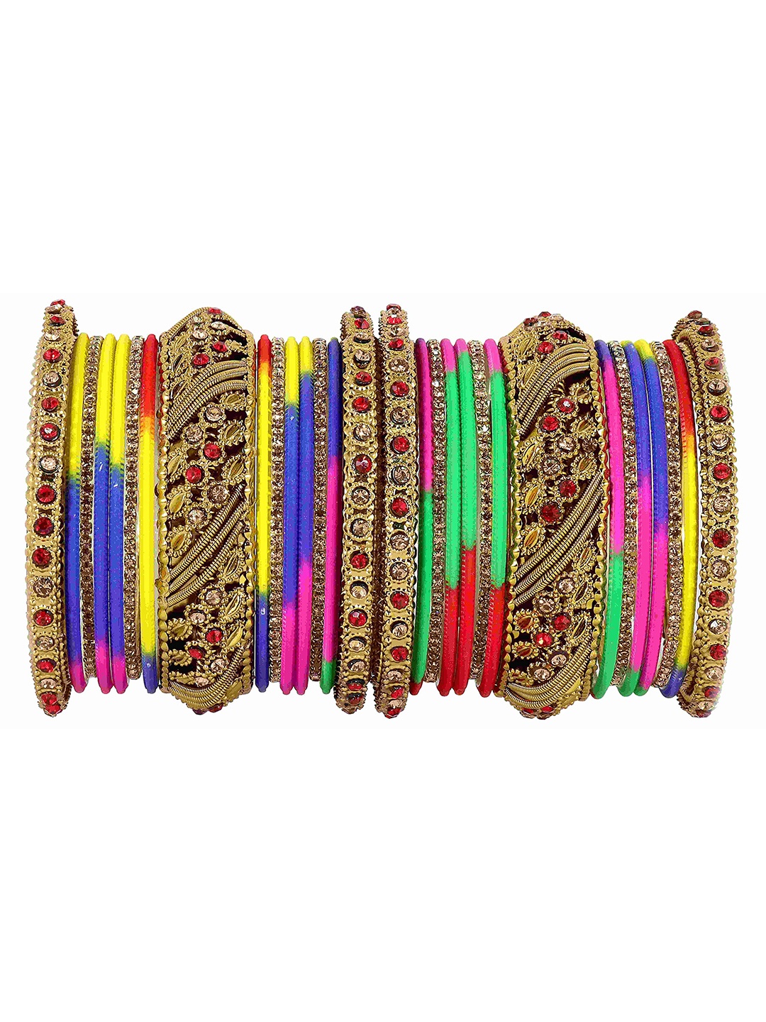 

ZULKA Set of 30 Zircon Stone & Beads Studded Bangles, Multi