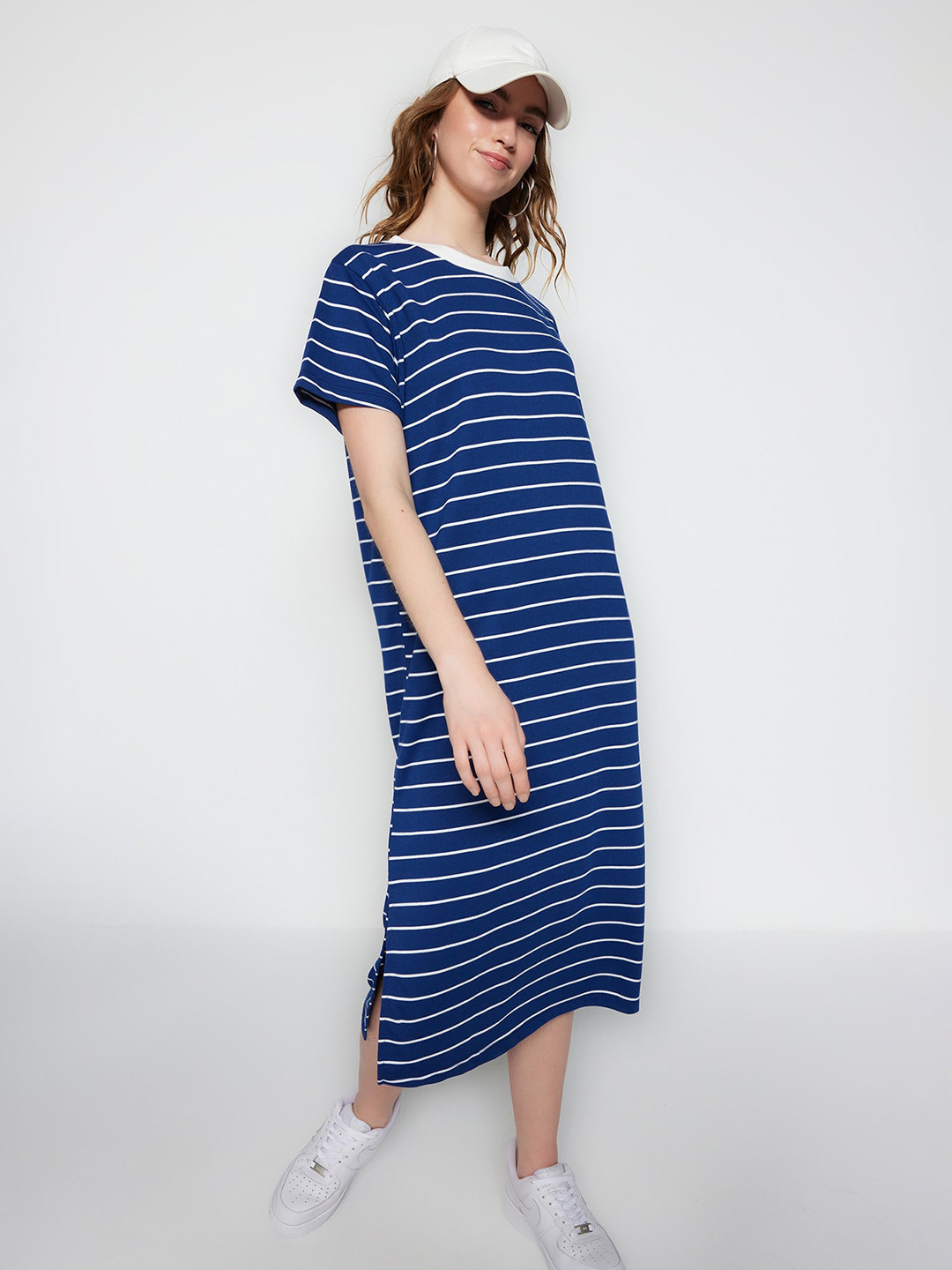 

Trendyol Striped T-shirt Midi Dress, Navy blue