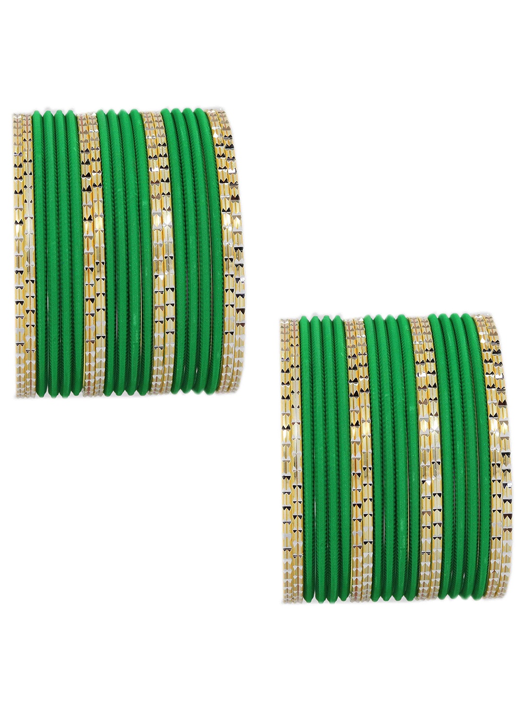 

ZULKA Set of 40 Metal with Base Metal Engraved Pattern Glossy with Matte Finished Bangle, Green