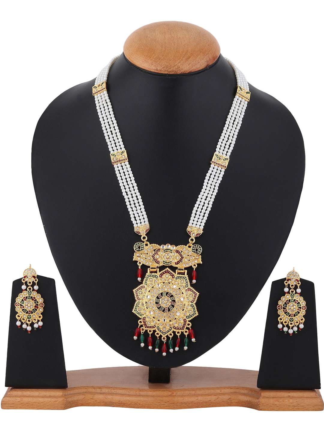 

RHOSYN Gold Plated CZ Stone Studded & Beaded Jewellery Set