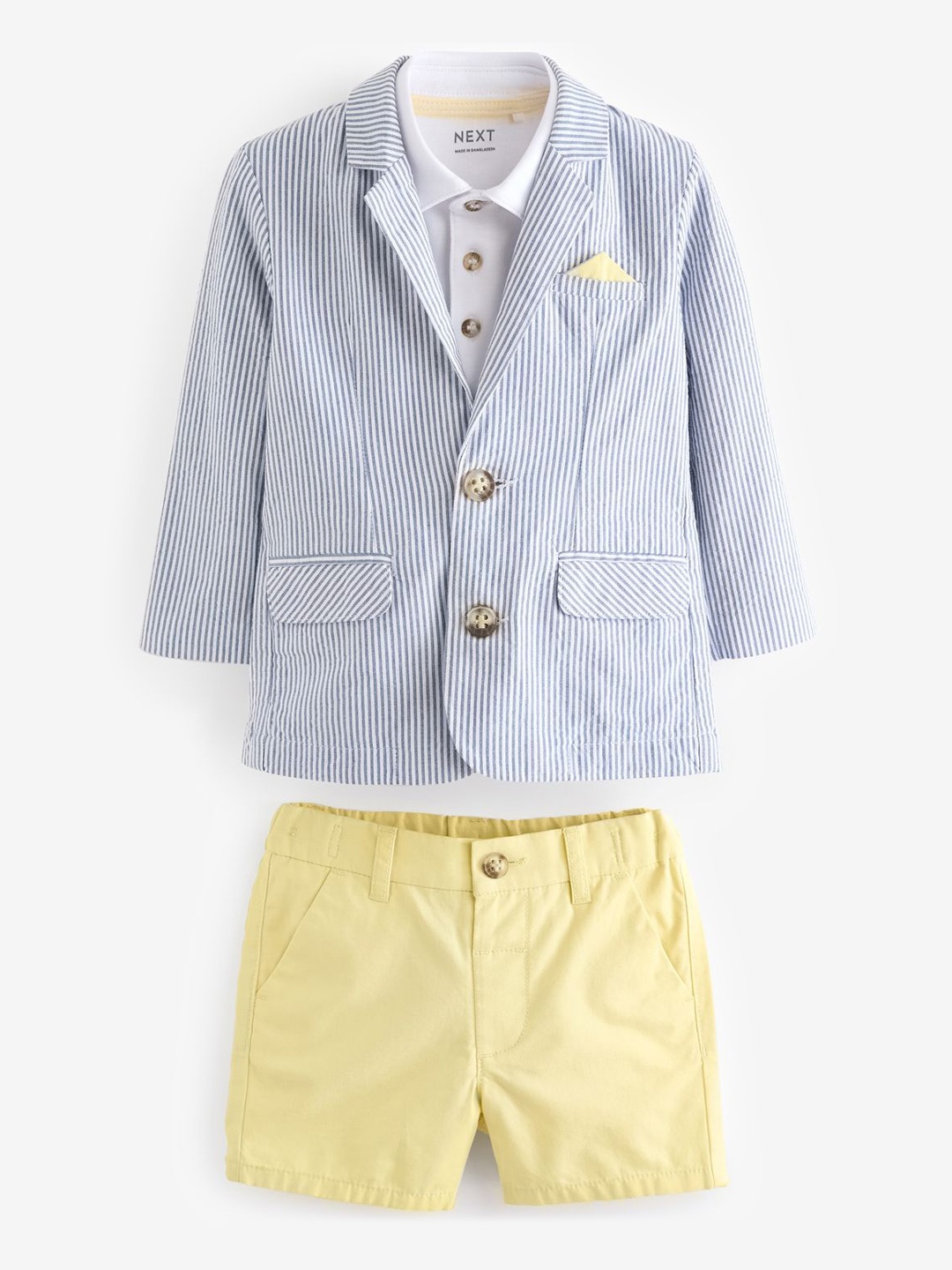 

NEXT Boys Ticking Stripe Blazer with Polo Shirt and Shorts Set, Blue