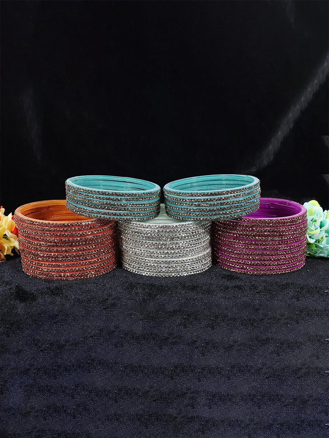 

ZULKA Set of 96 Women Zircon Stone Glass Bangles, Multi