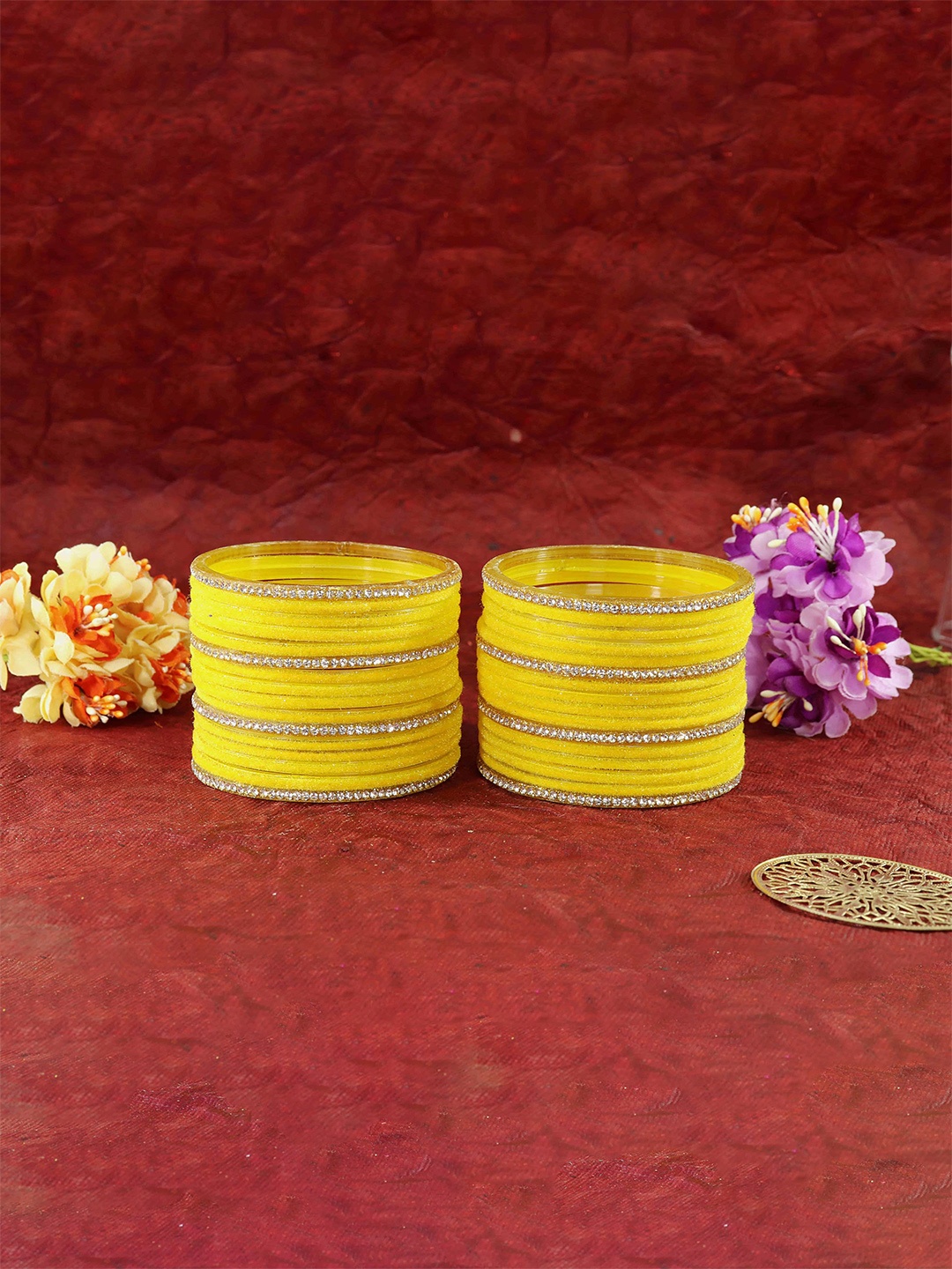 

ZULKA Set of 40 Silver Latkan Metal Bangles with Zircon Diamond Metal Latkan Bangle, Maroon