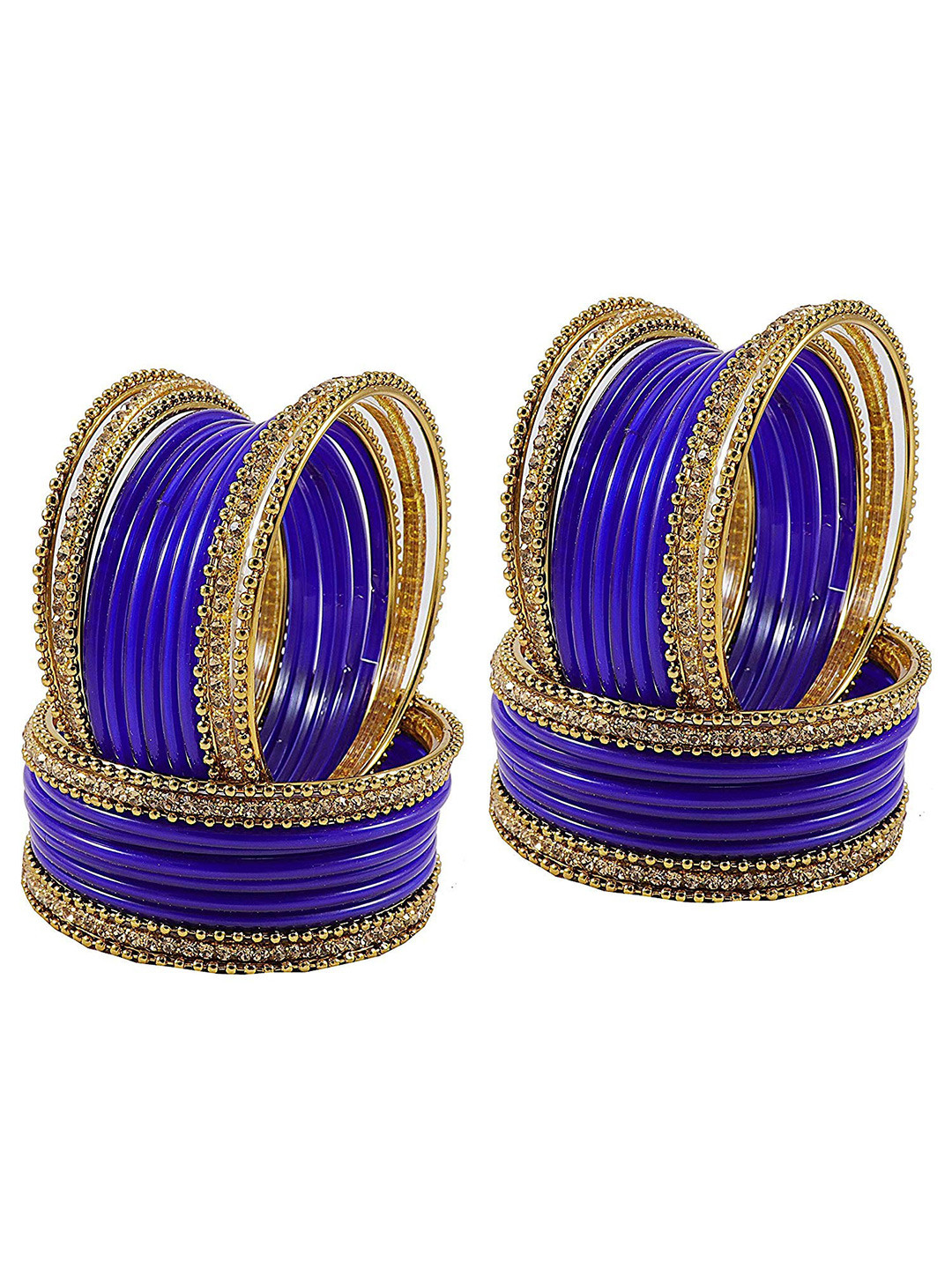 

ZULKA Set OF 48 Glass Zircon Gemstone Worked Plain Bangle, Blue