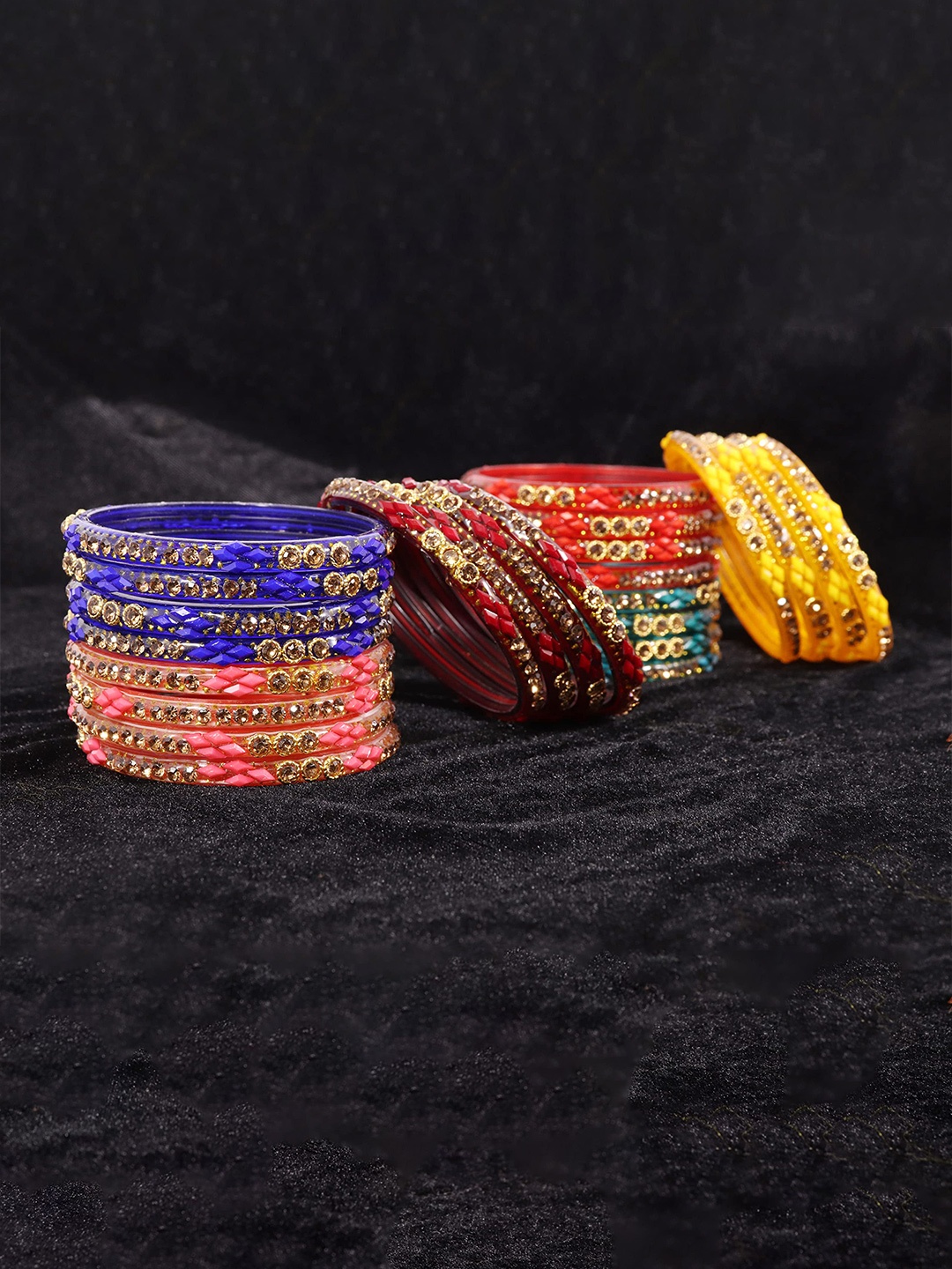 

ZULKA Set of 40 Glass and Adhesive with American Diamond or Golden Beads Bangle, Multi