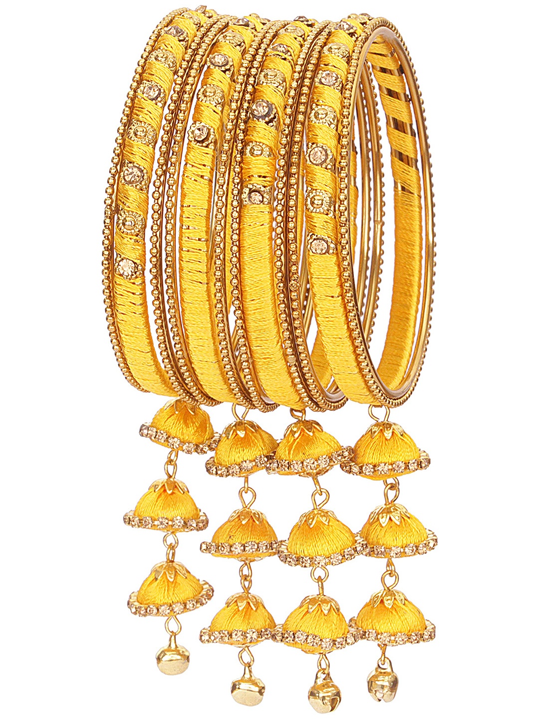 

ZULKA Set Of 20 Non-Precious Metal Silk Thread and Zircon Gemstone Worked Bangle ;, Yellow