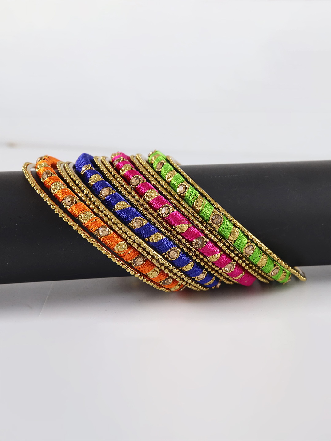 

ZULKA Set Of 20 Silk Thread & Zircon Gemstone Bangles, Multi