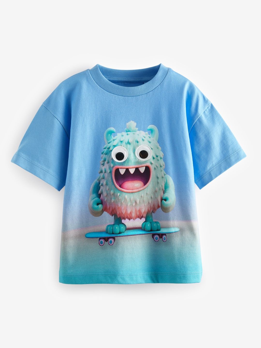 

NEXT Boys Printed Drop-Shoulder Pure Cotton Applique T-shirt, Blue