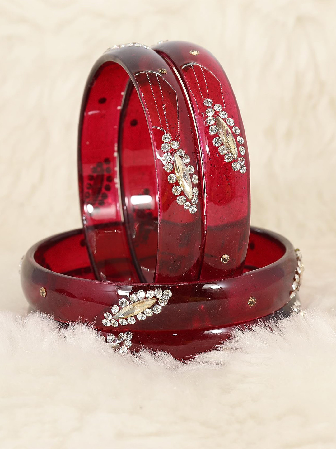 

ZULKA Set of 4 Zircon Gemstone Studded Glass Bangles, Maroon