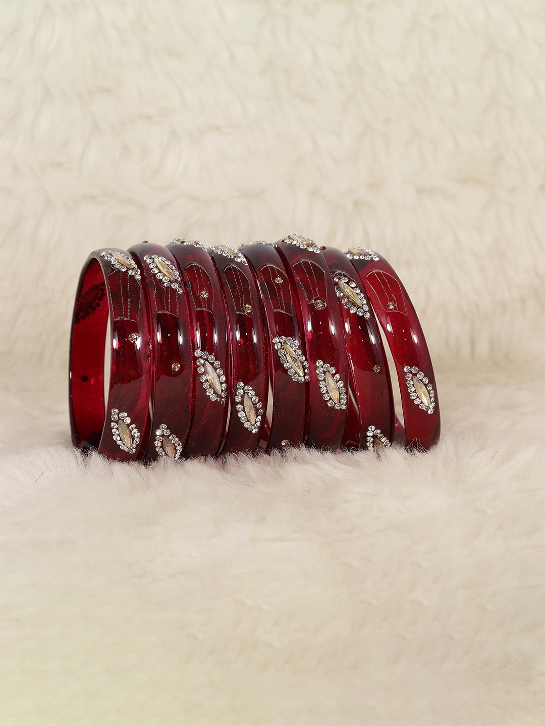 

ZULKA Set of 8 Alloy Base Artificial Studded Bangles, Maroon