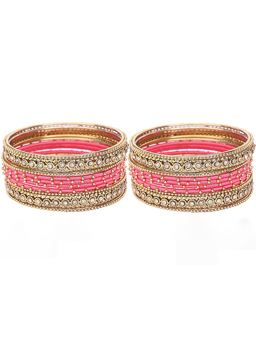 

ZULKA Set of 28 Metal with Zircon Gemstone Studded Traditional Bangles, Pink