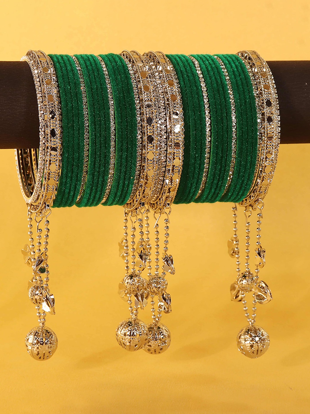 

ZULKA Set of 40 Metal Zircon Diamond Latkan Bangles, Green