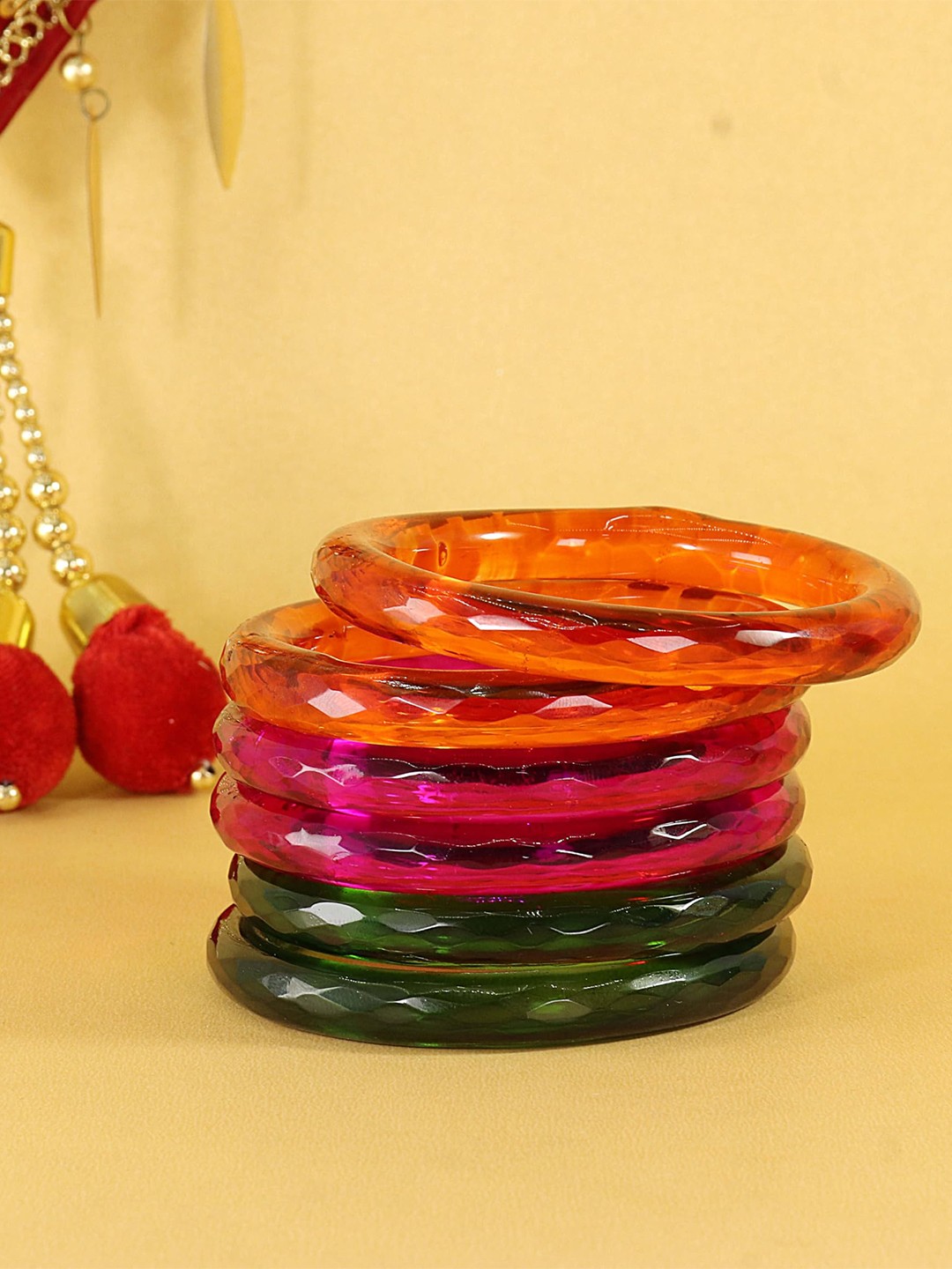 

ZULKA Set of 2 Glass with Flowers and Leaf Printed Sleek Design Kada, Multi