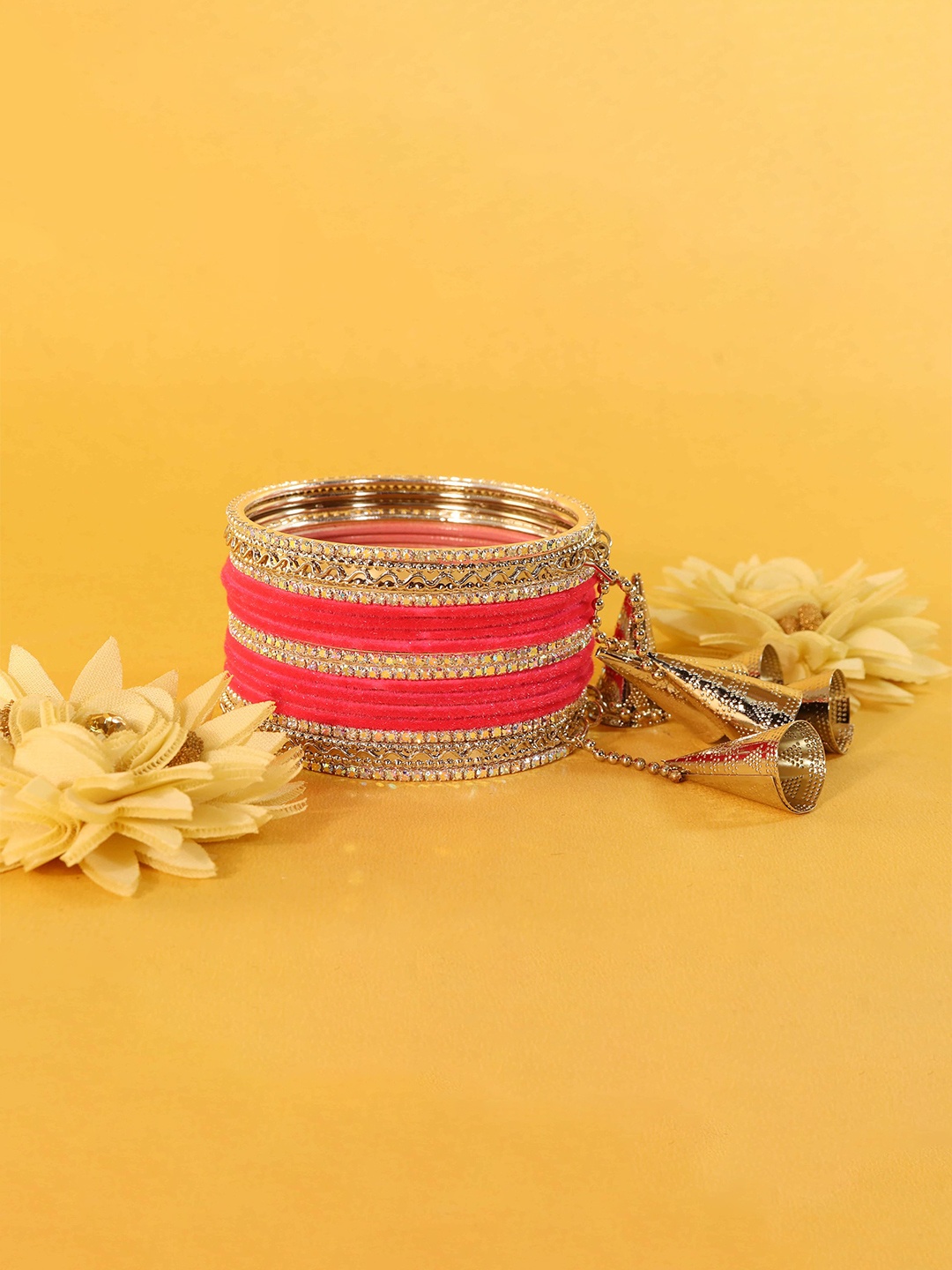 

ZULKA Set of 42 Stylish Silver Oxidised Metal Bangles with Diamond Bangles, Green